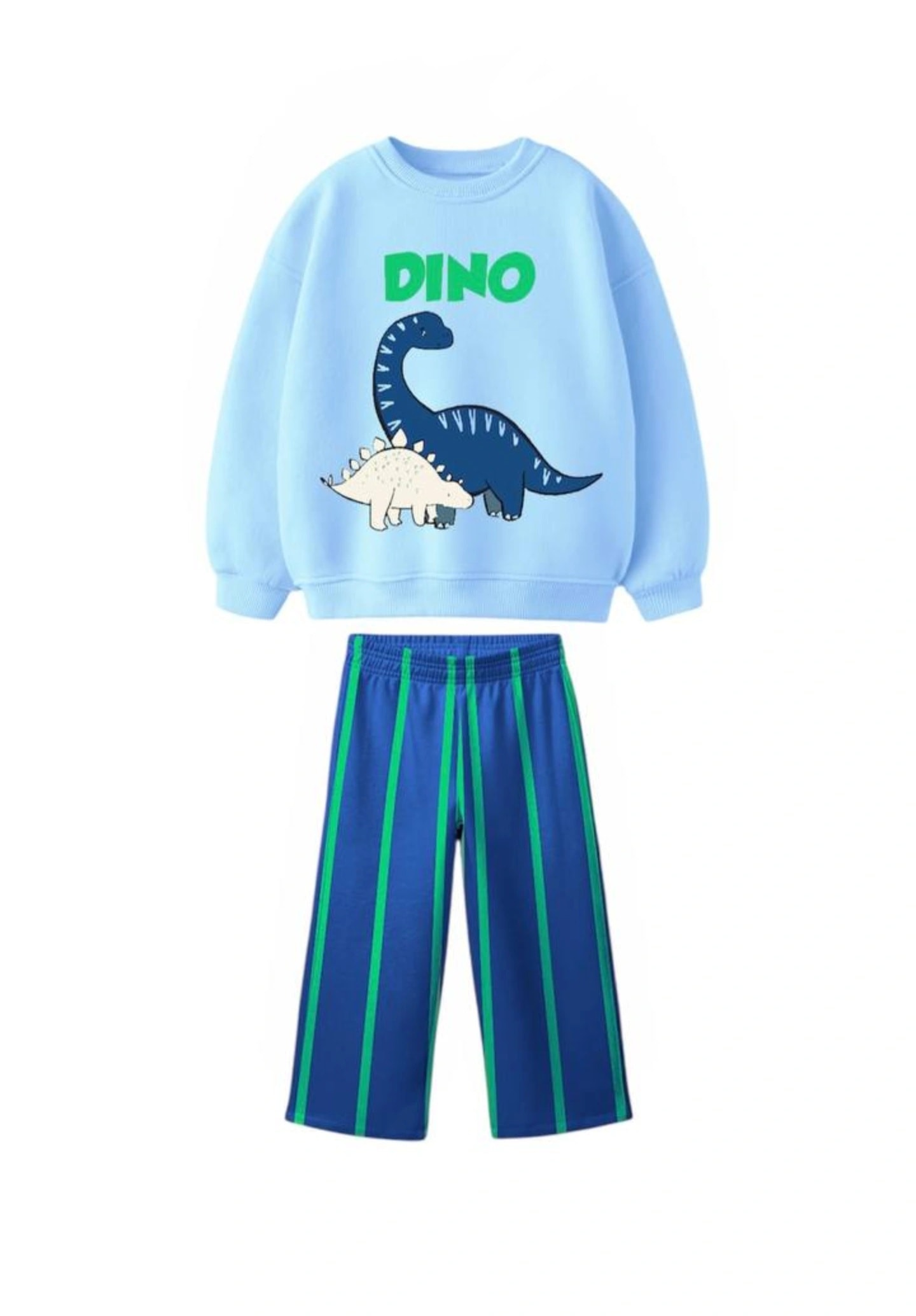 Mavi Yeşil Mino Dino Canvas Dokuma Pantolonlu Takım 