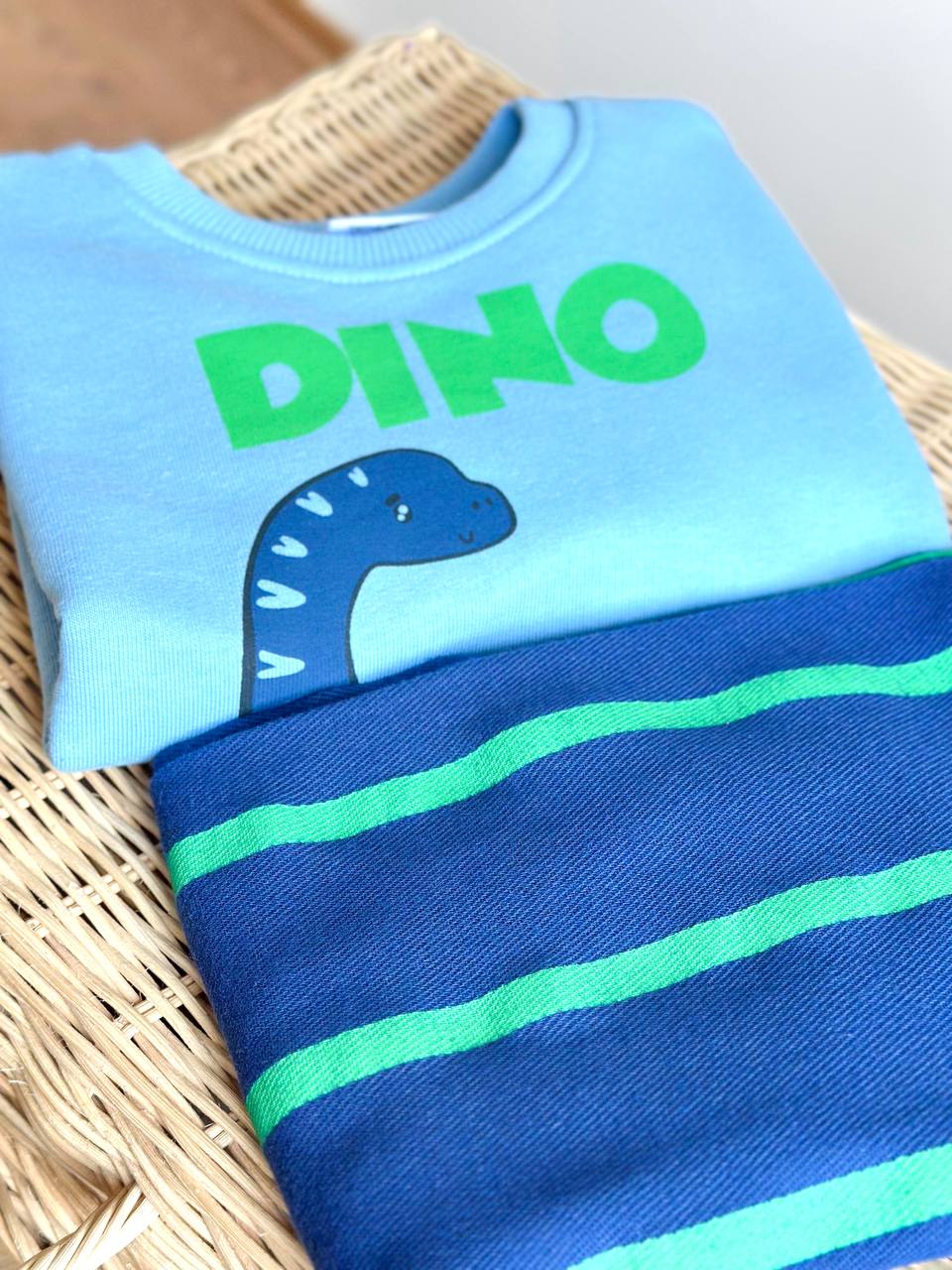 Mavi Yeşil Mino Dino Canvas Dokuma Pantolonlu Takım 