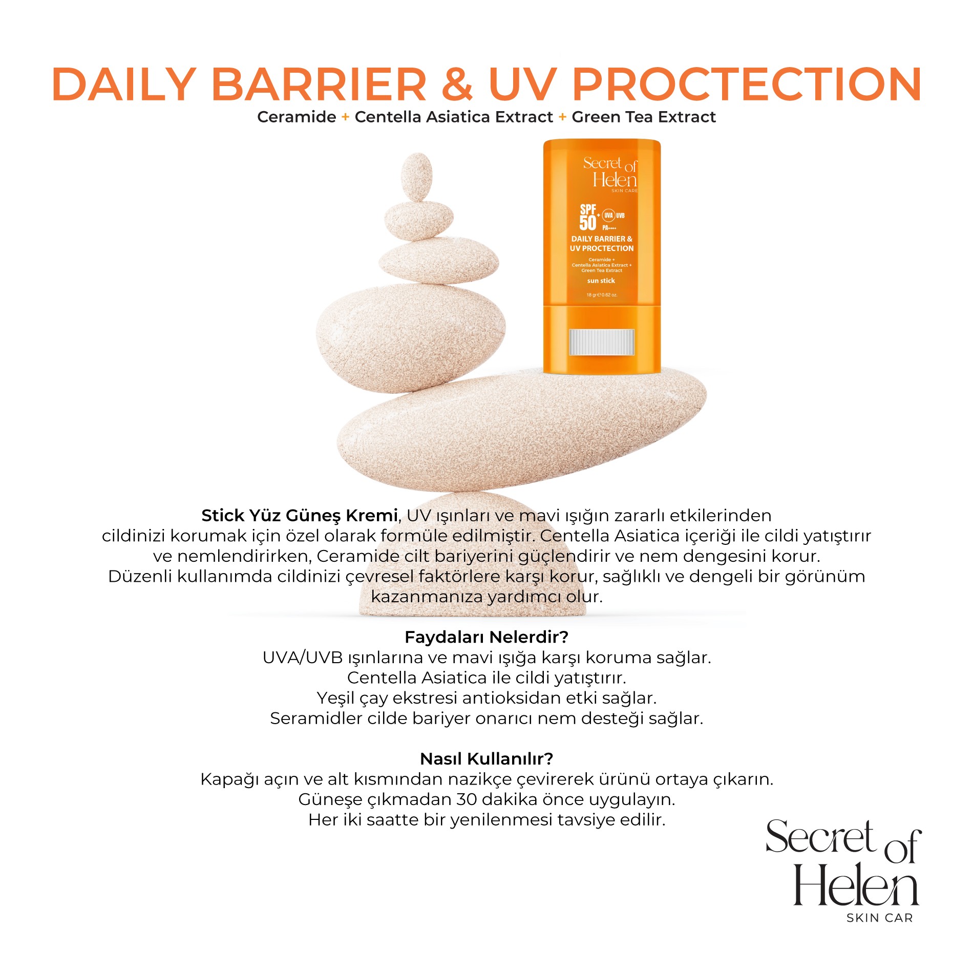 SPF 50+ Stick Güneş Kremi 18 g | Yüksek Korumalı, Yeni Nesil Filtreli, Suya Dayanıklı 
