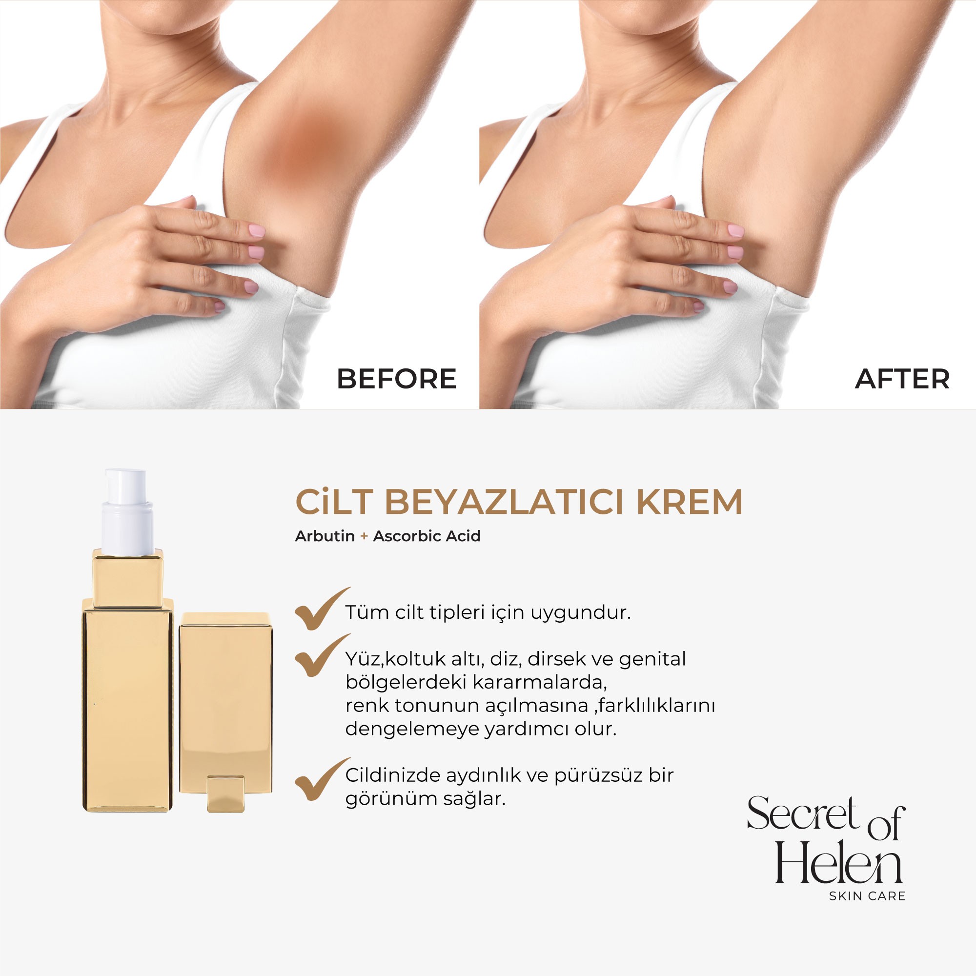 Cilt Beyazlatıcı Krem 30ml | Yüz, Koltuk Altı, Diz, Dirsek, Genital Bölge