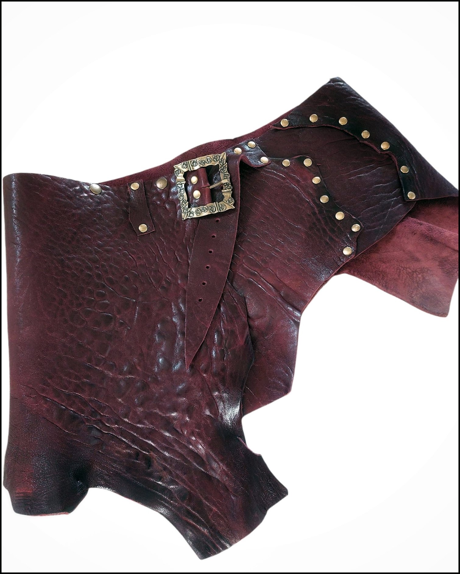 Bordo Antik Deri Etek Kemer