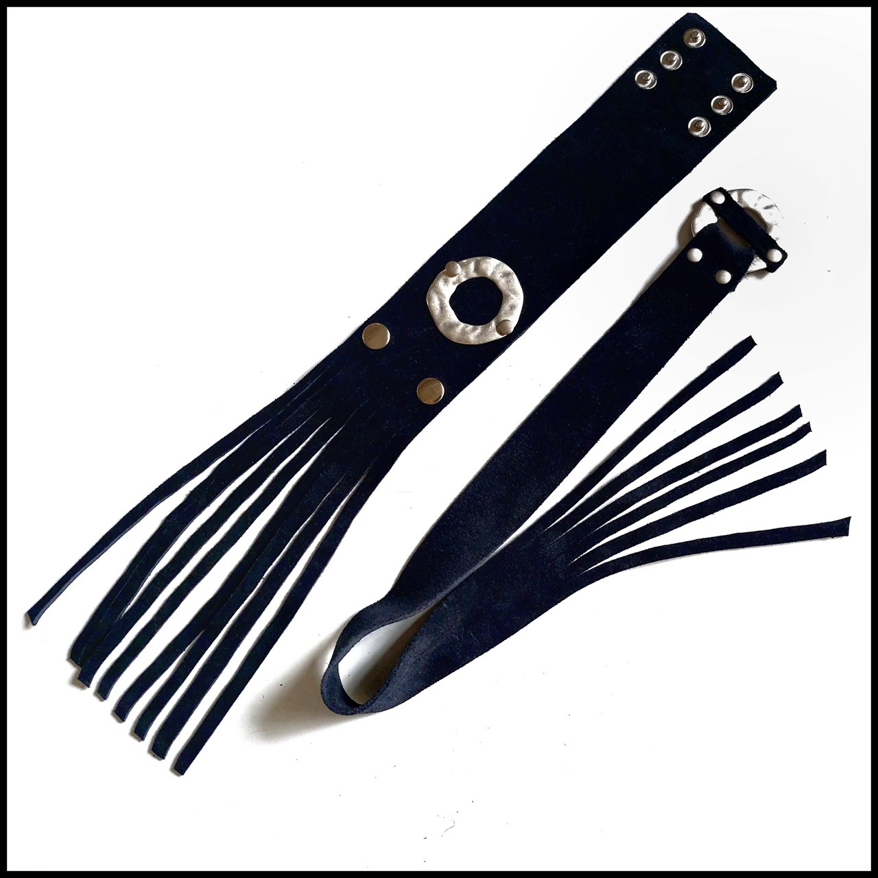 Püsküllü Siyah Deri bileklik-Choker Kolye Set