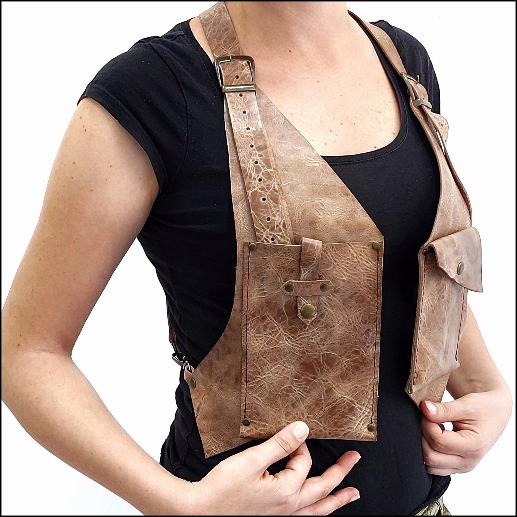 Holster, Krem Rengi Antik Crazy Deri 