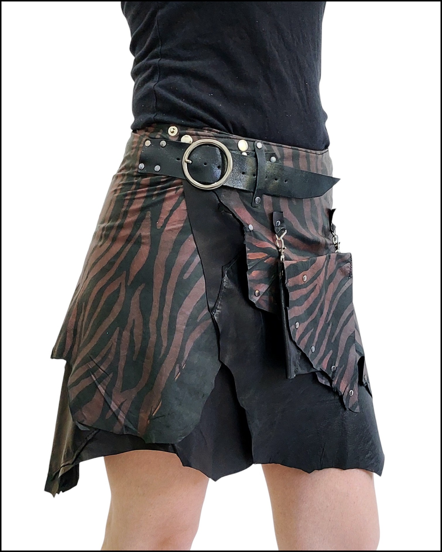 Siyah Zebra Desen Deri Etek