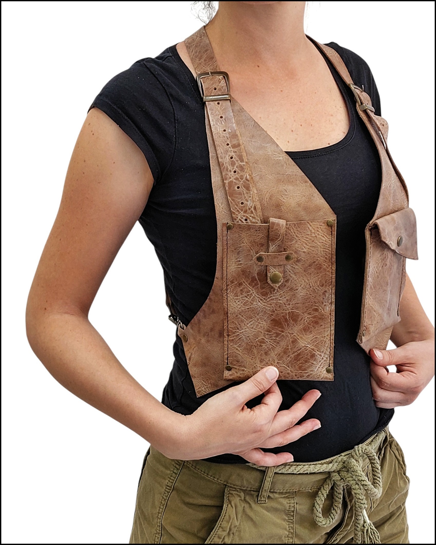 Holster, Krem Rengi Antik Crazy Deri 