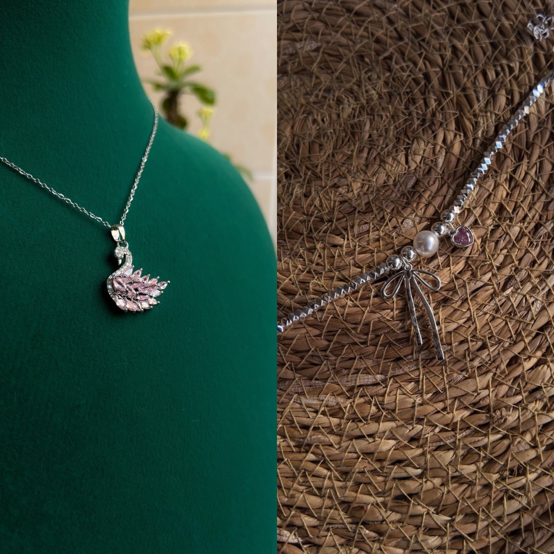 2’li Set Swan Amethyst ve Ribbon Heart
