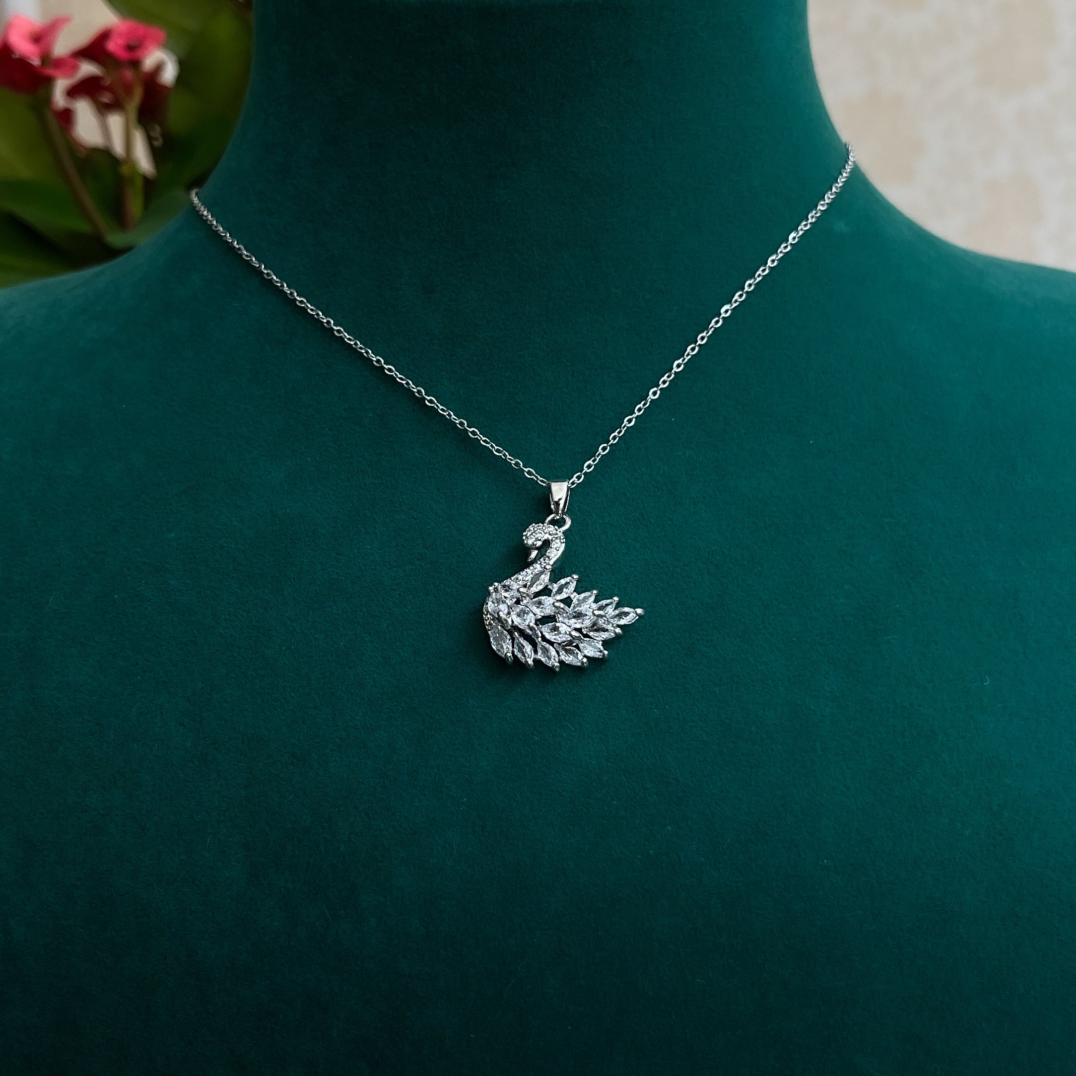 White Stone Swan Necklace