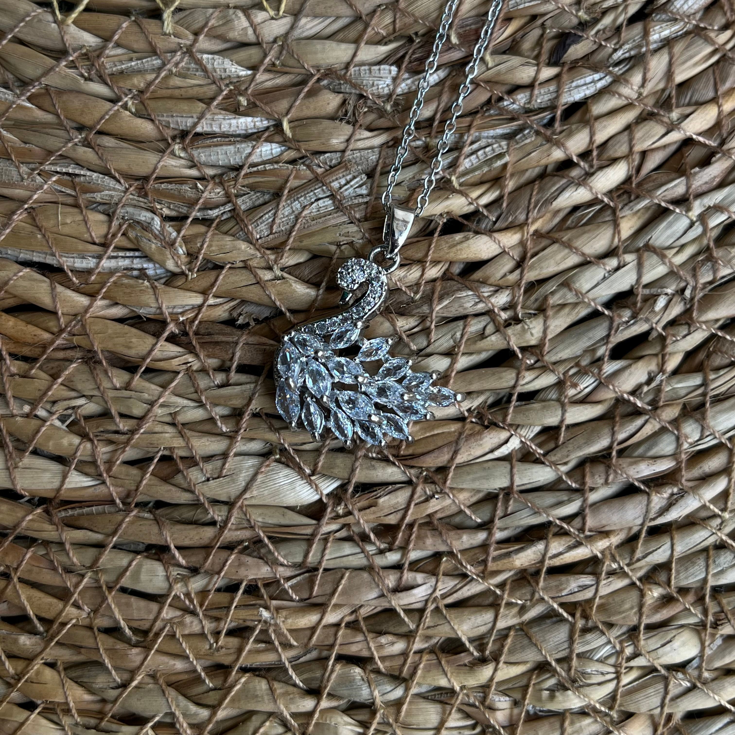 White Stone Swan Necklace