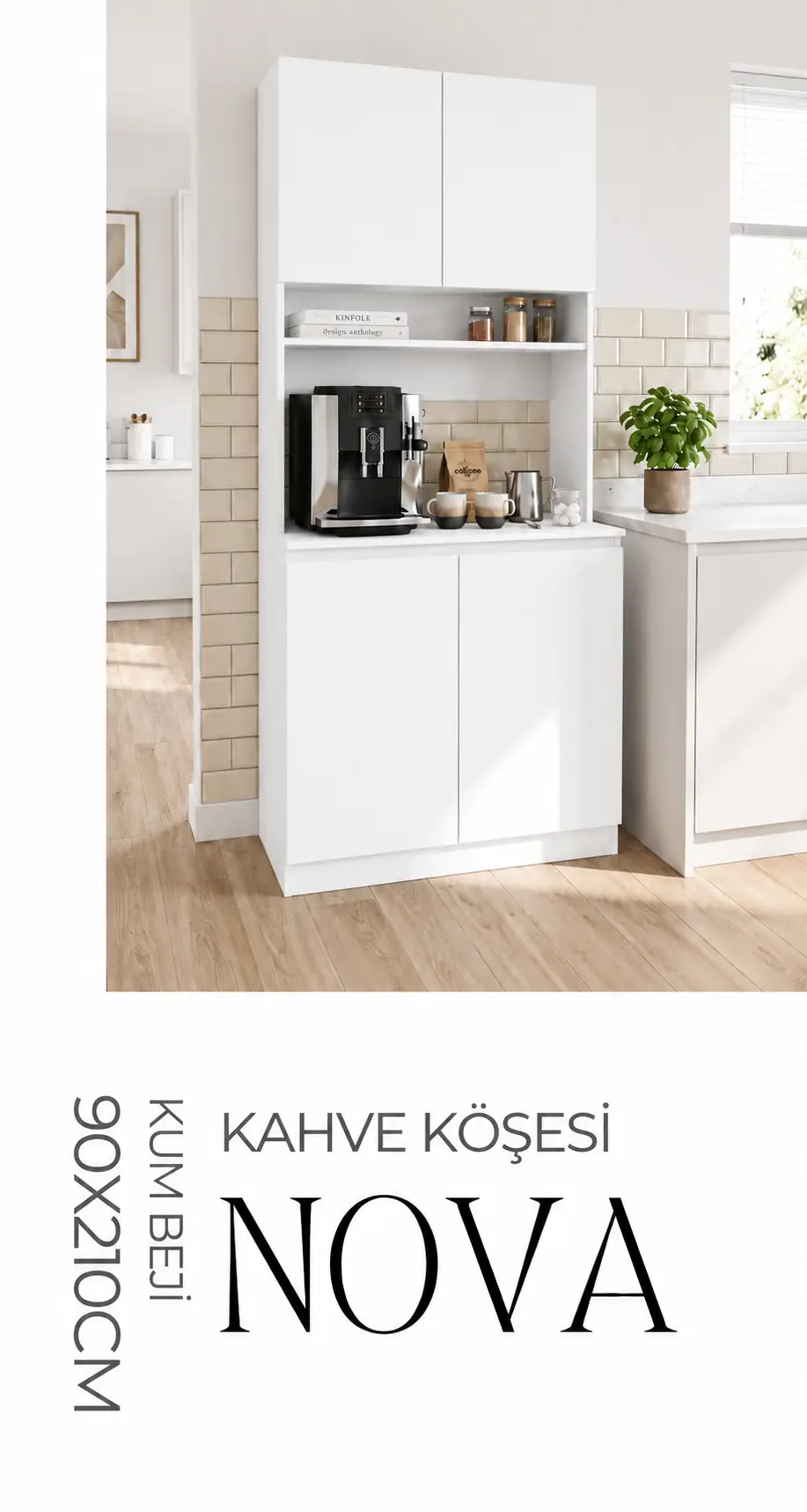 ベーカリー Nova 90x210 cm Çok Amaçlı Dolap Kahve Köşesi Mutfak Düzenleyici Beyaz
