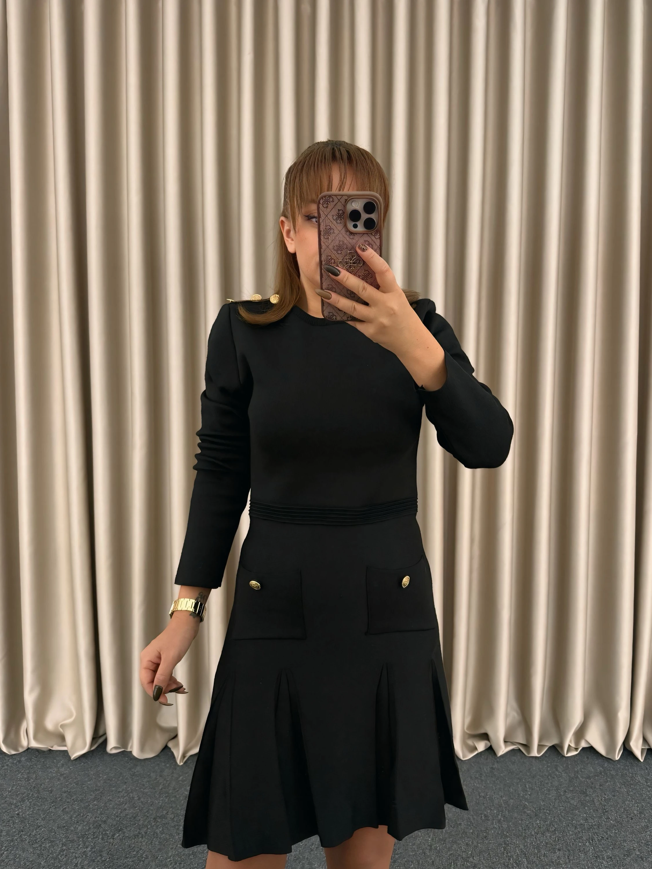 Siyah Mini Triko Elbise