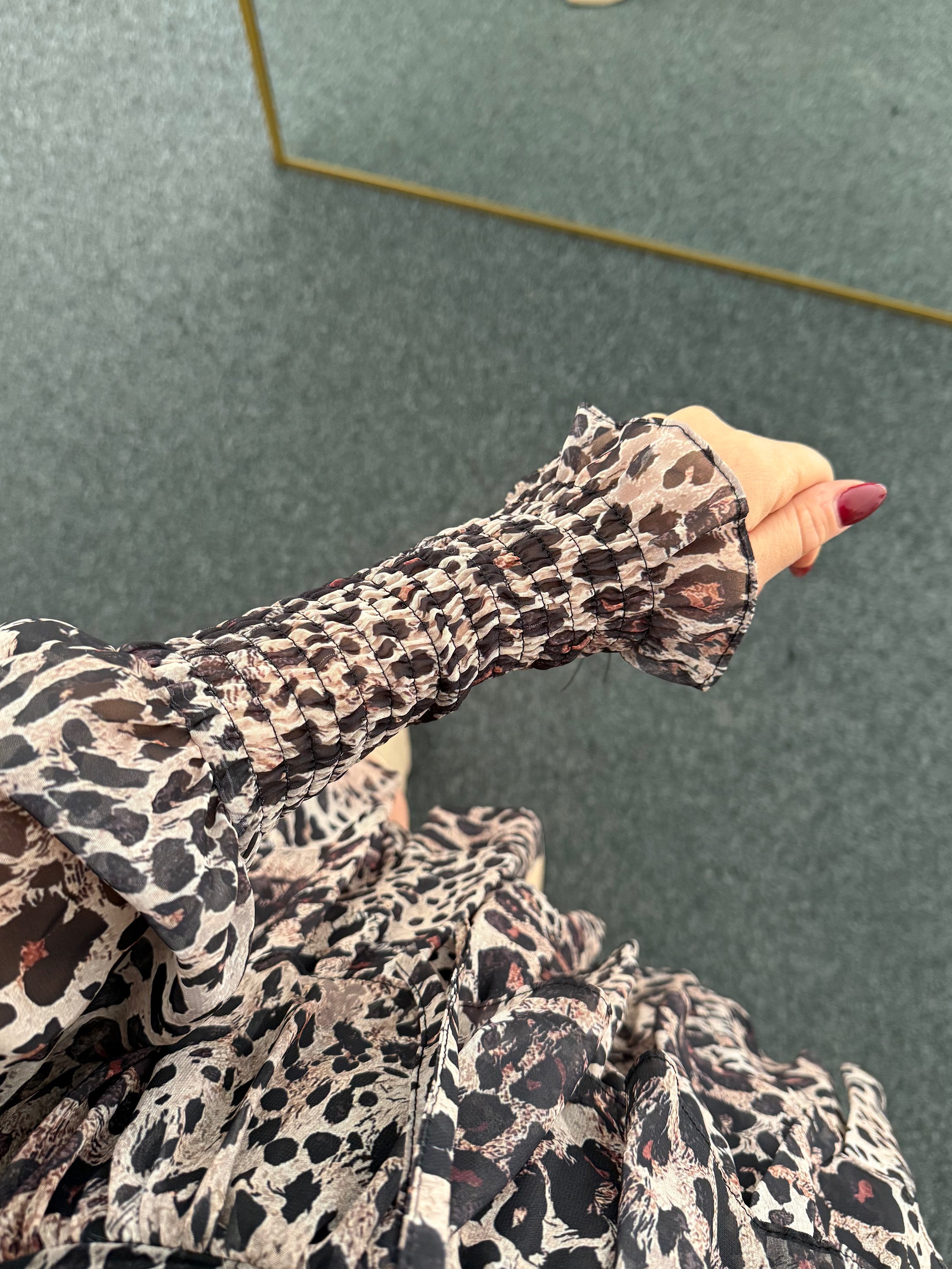 Leopar Şifon Mini Elbise