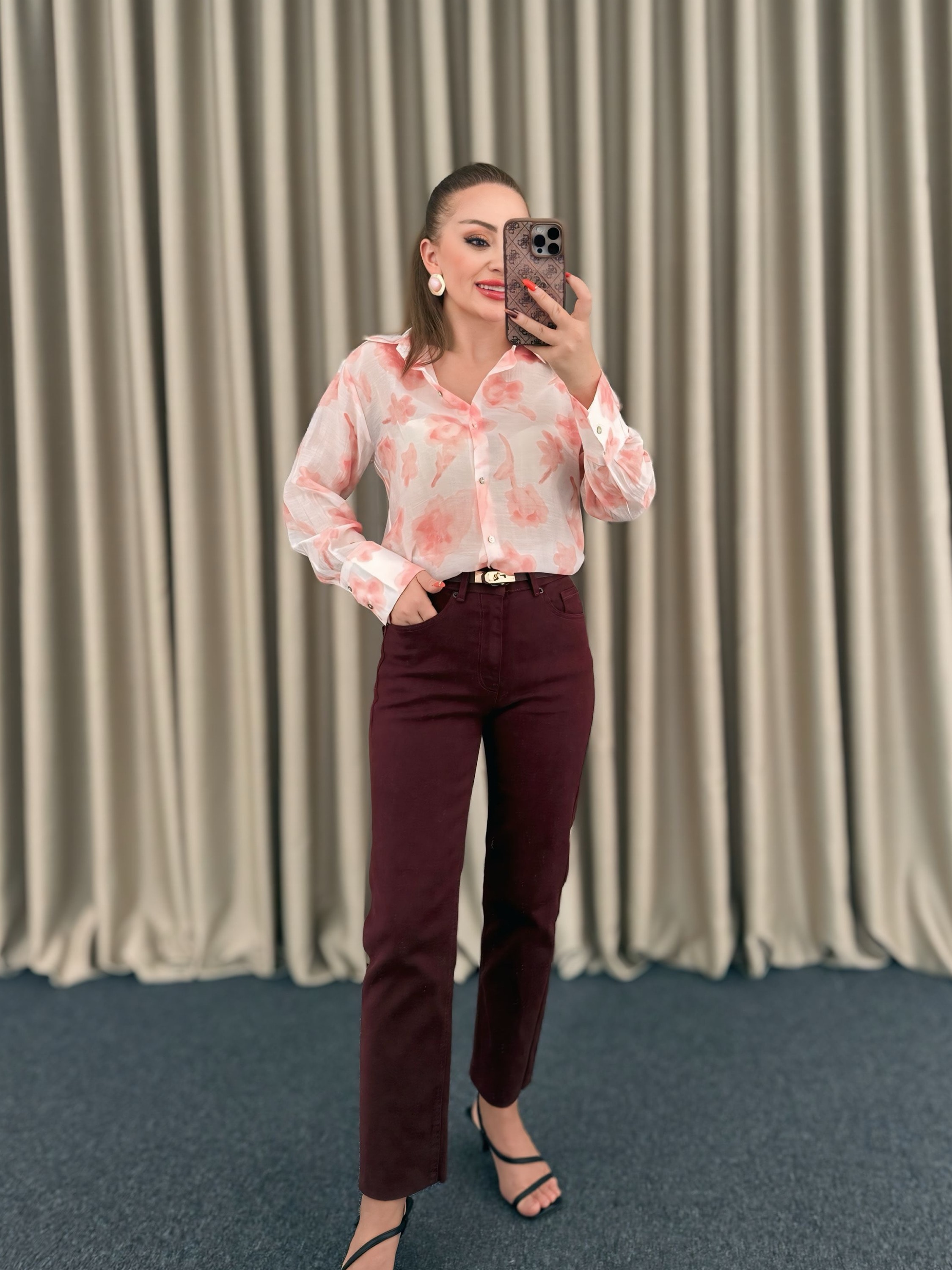 Bordo Likralı Boyfit Jean