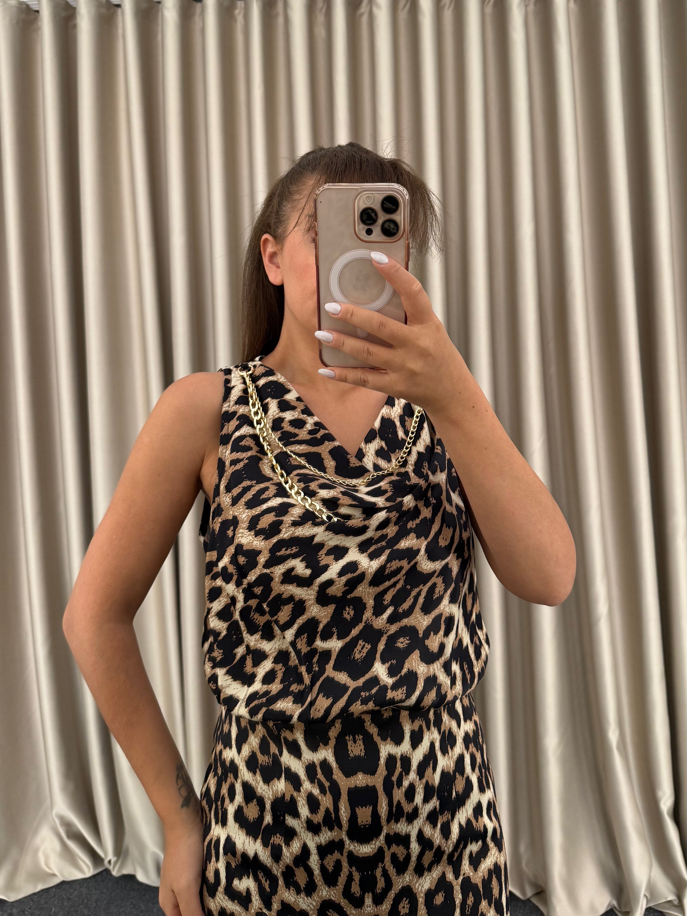 Leopar Saten Elbise