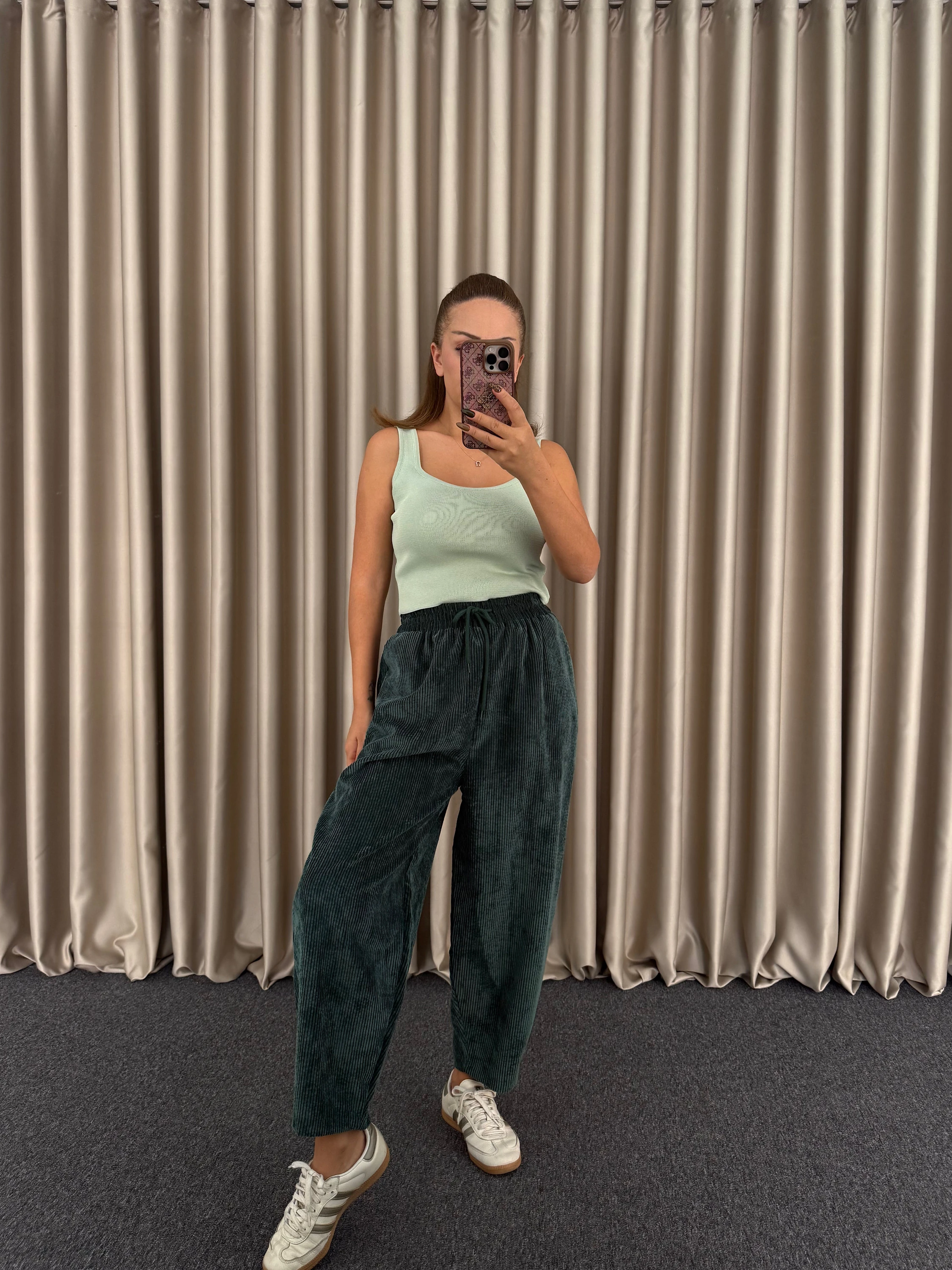 Zümrüt Yeşil Kadife Spor Pantolon 