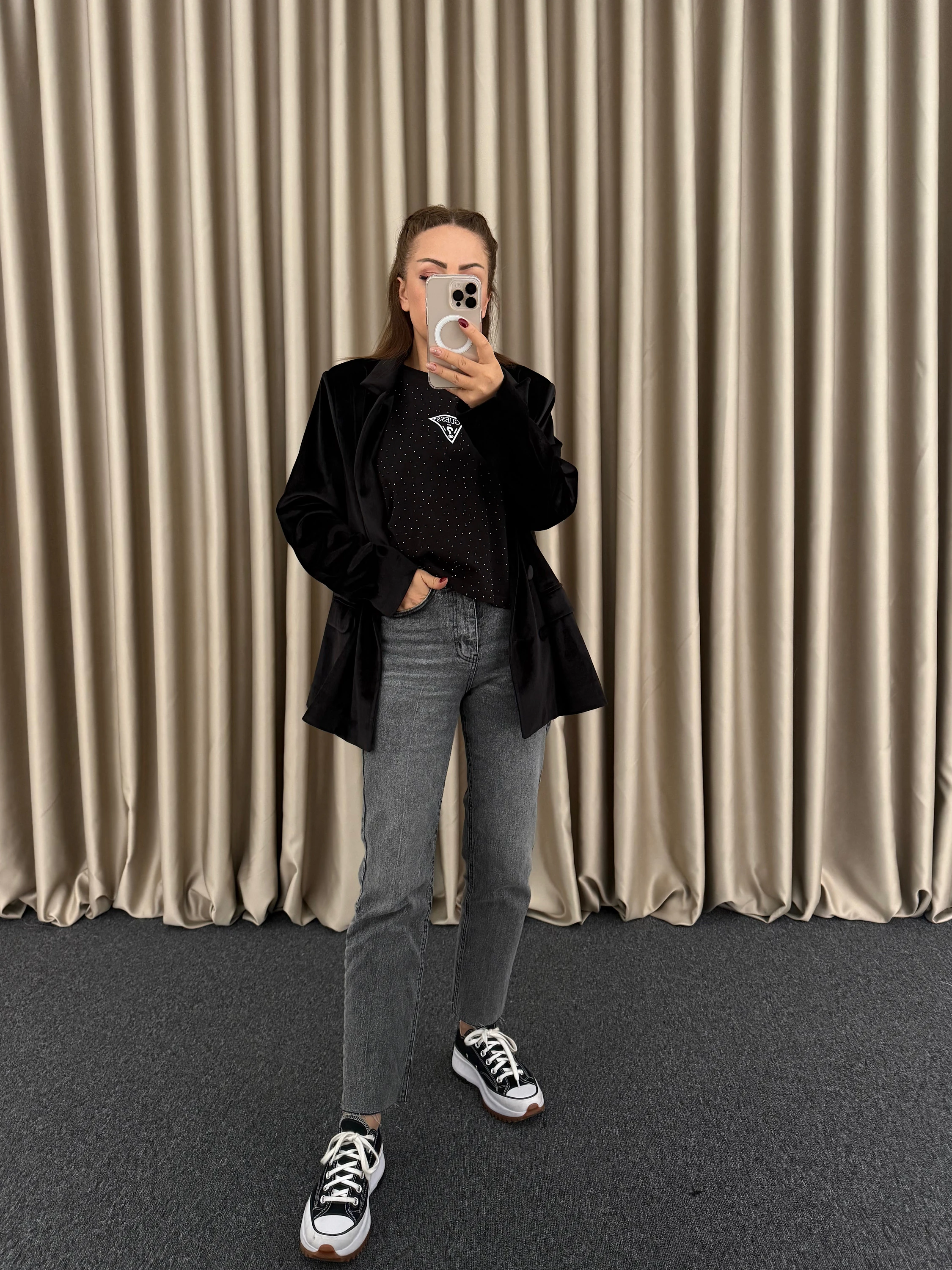 Siyah Kadife Blazer Ceket