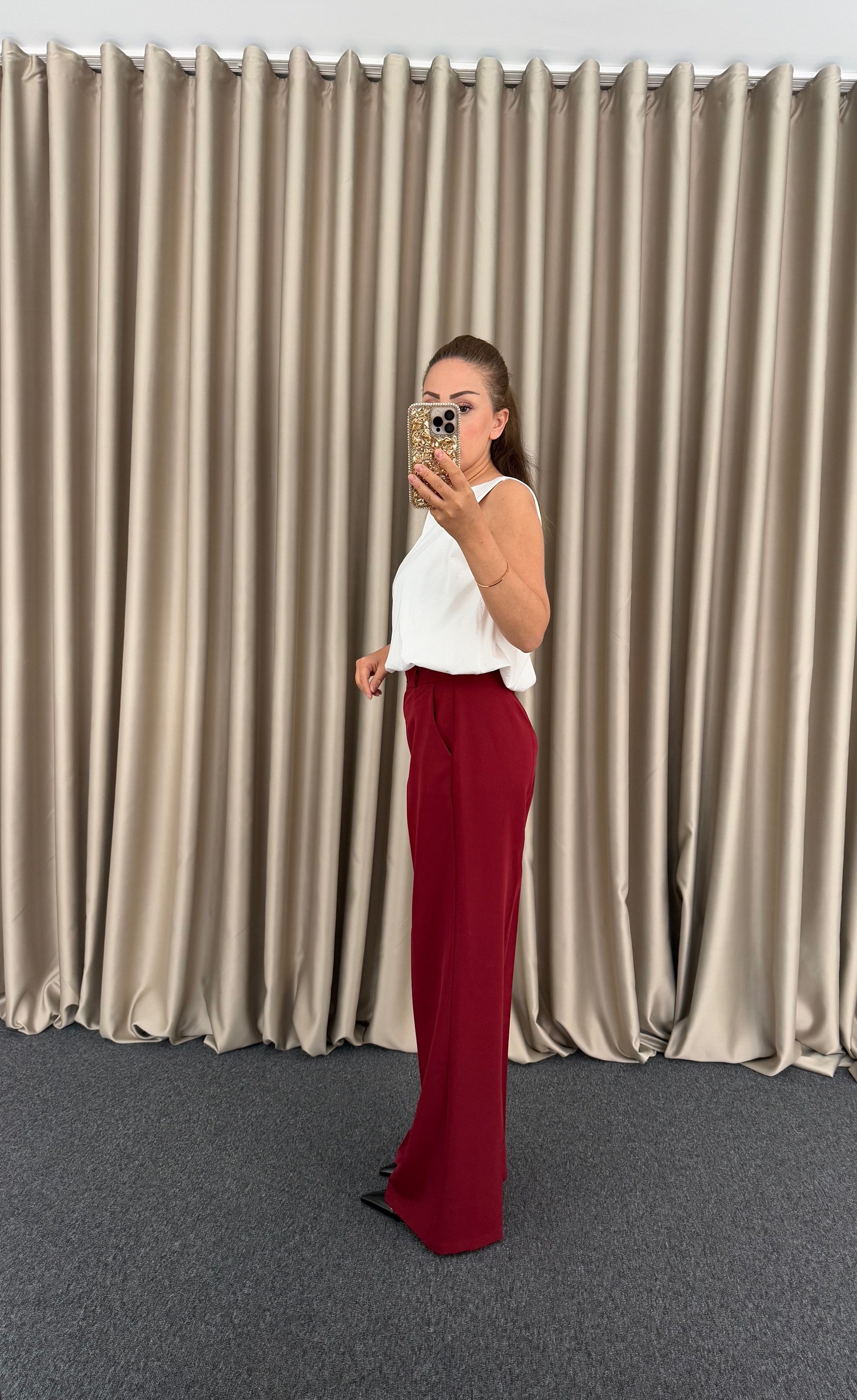 Bordo Palazzo Model Pantolon