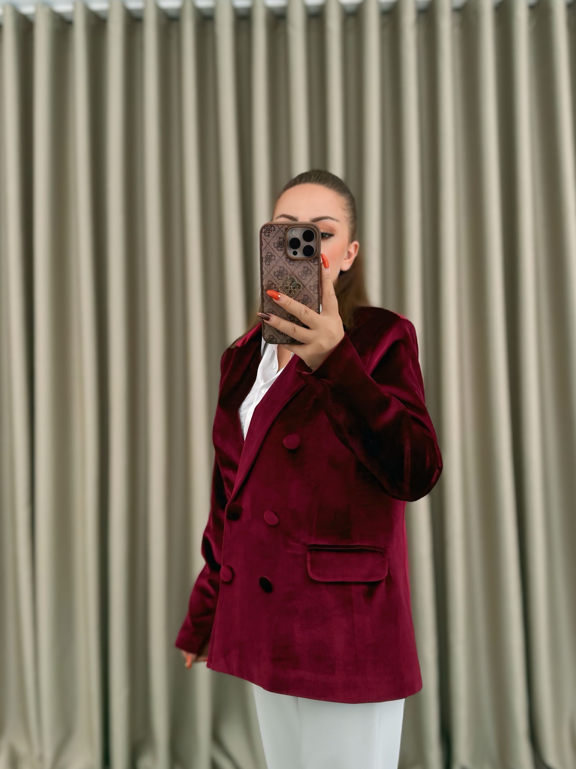 Bordo Kadife Blazer Ceket
