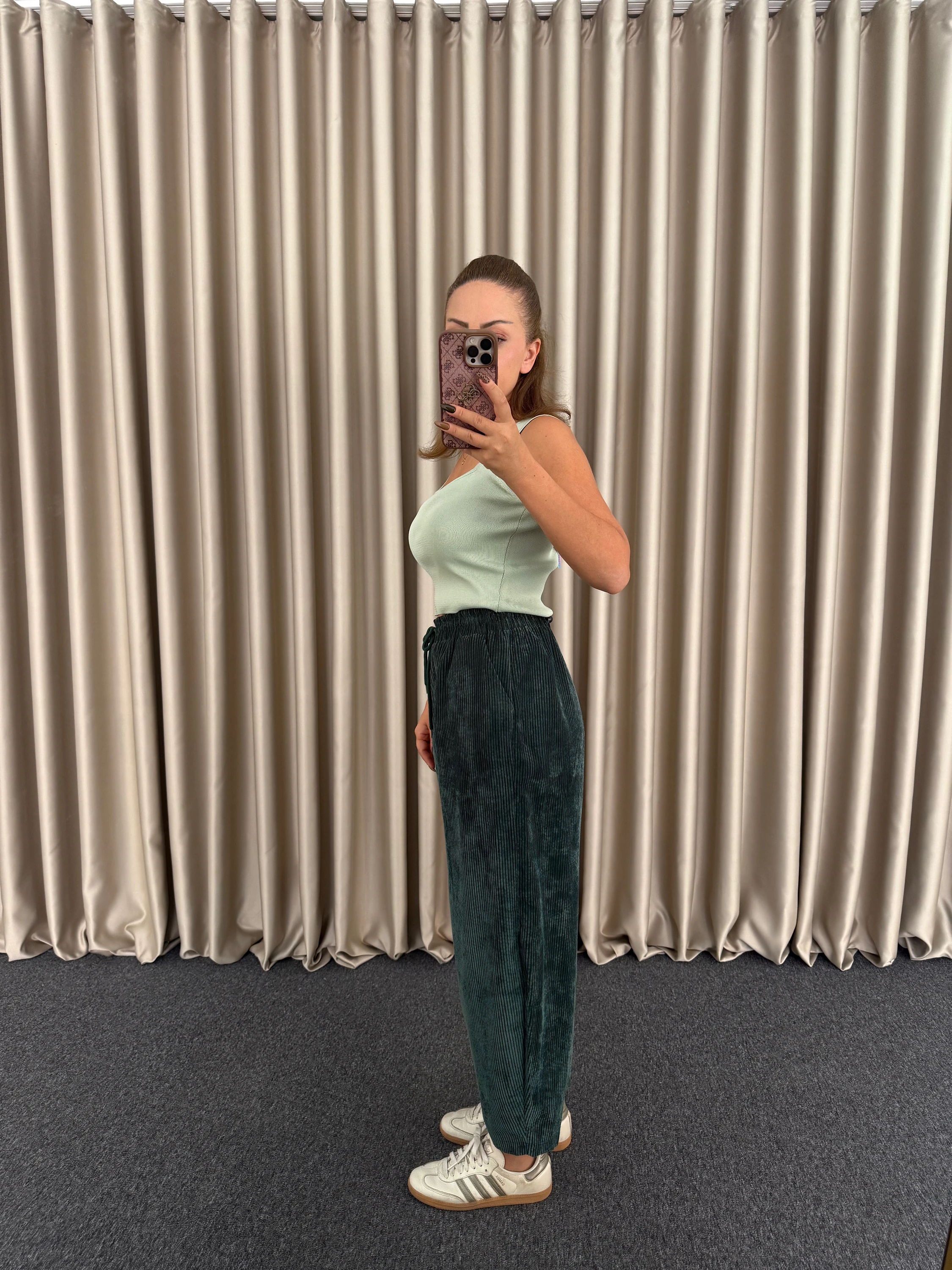 Zümrüt Yeşil Kadife Spor Pantolon 