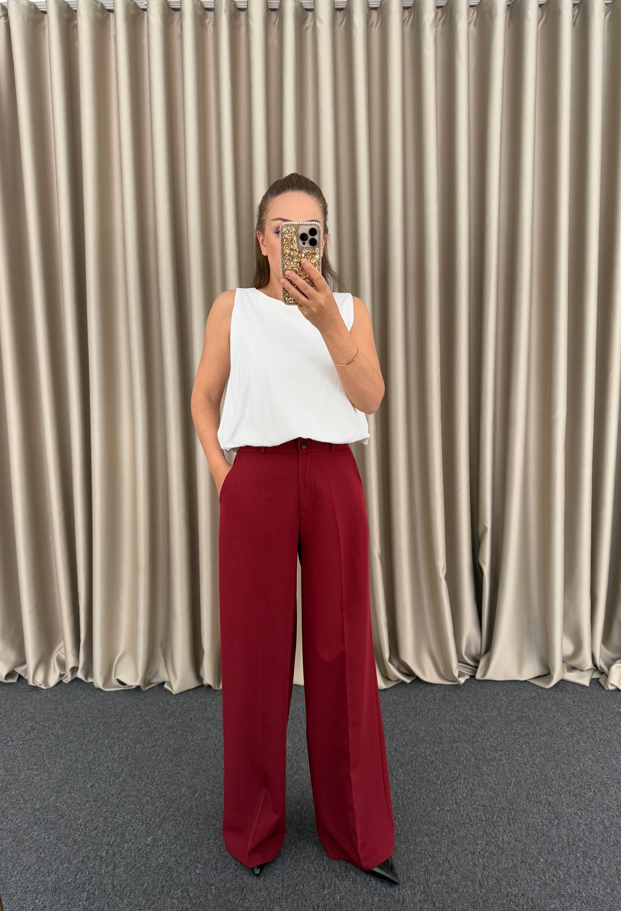 Bordo Palazzo Model Pantolon