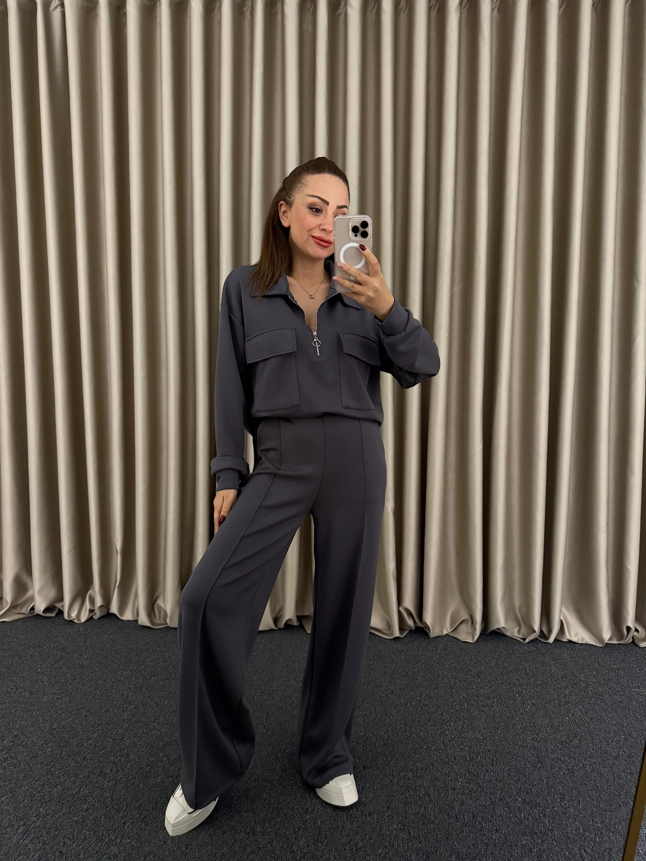 Gri Modal Kumaş Eşofman Takımı