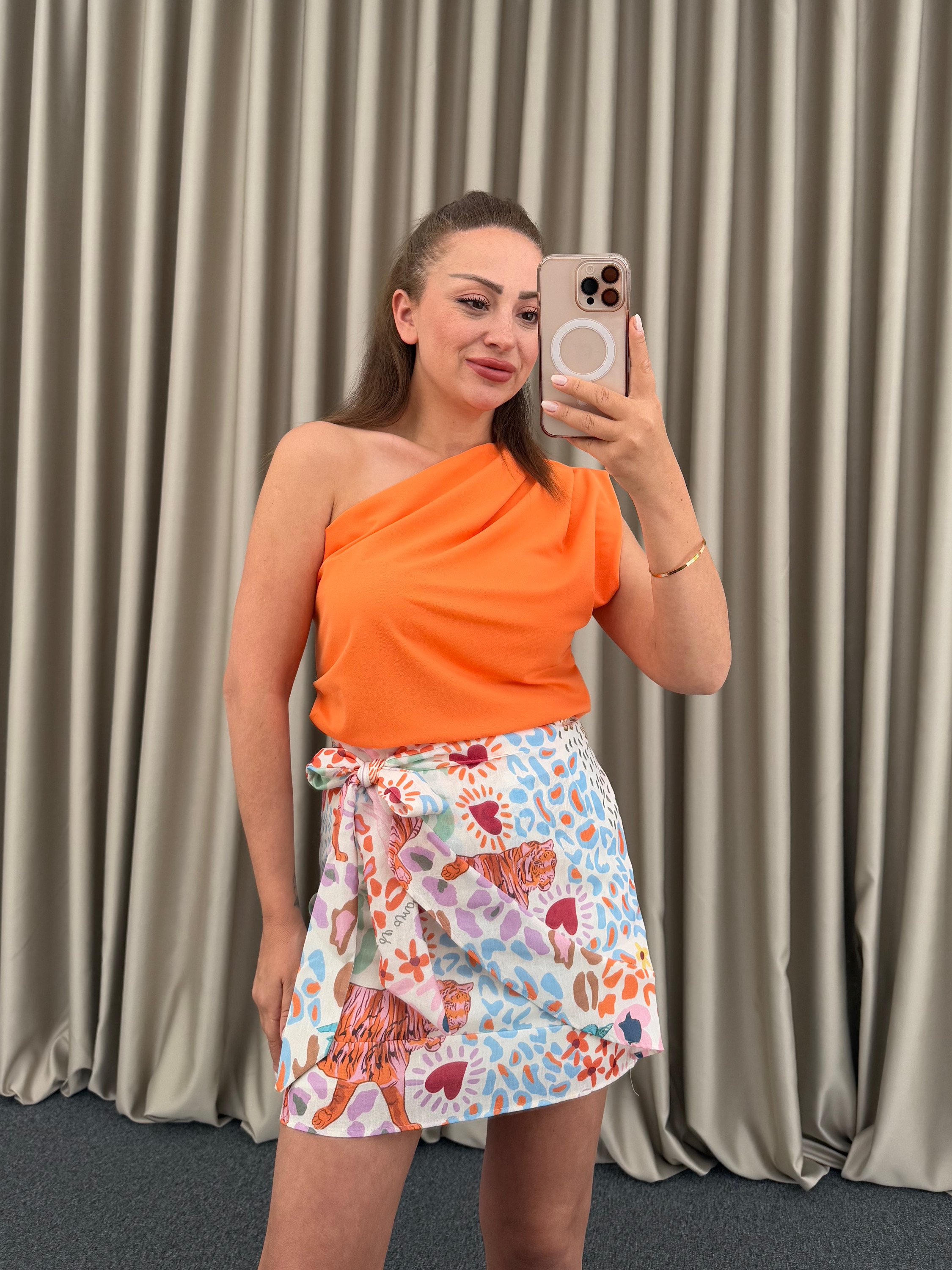 Oranj Tek Omuz Bluz