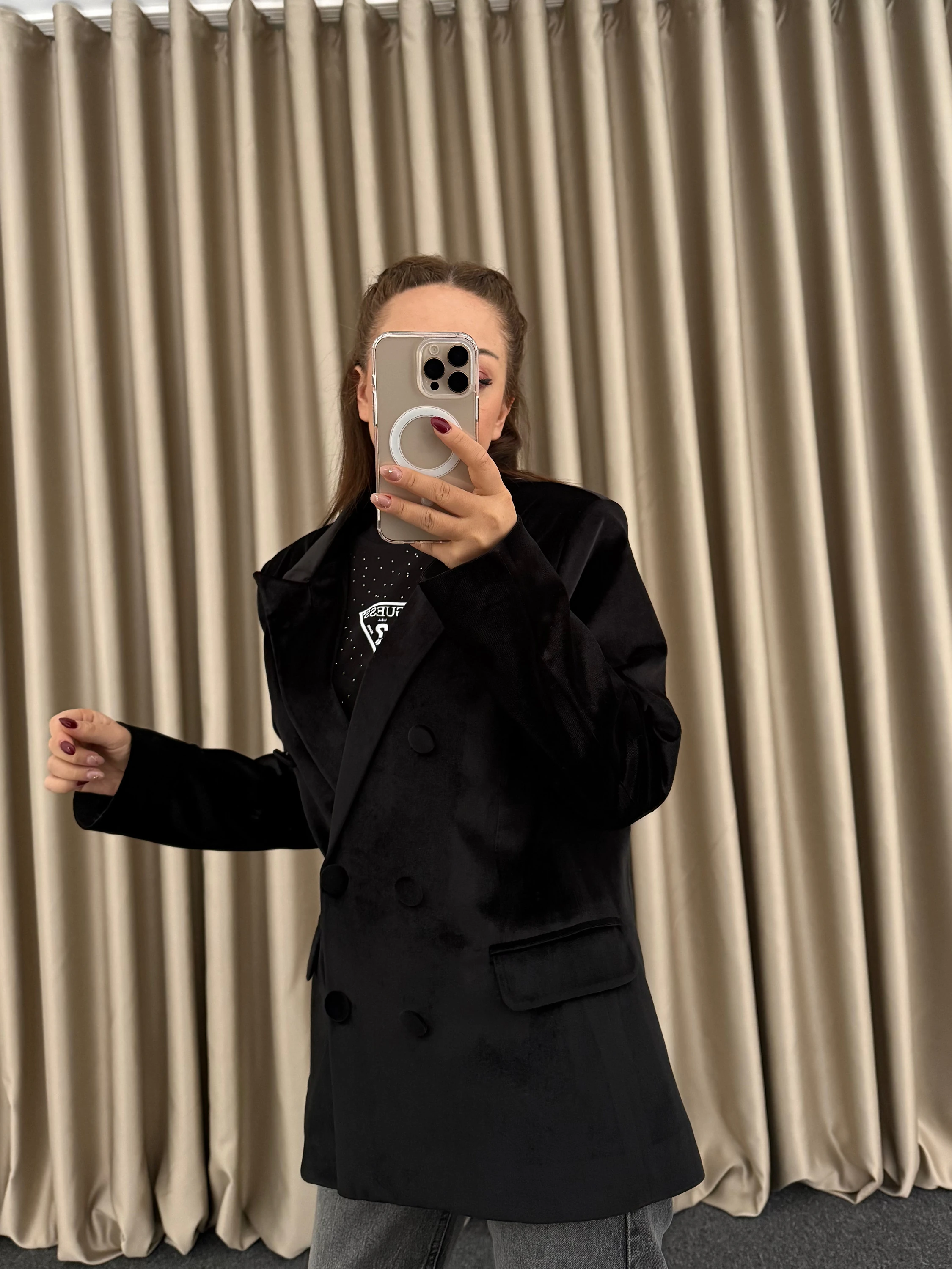 Siyah Kadife Blazer Ceket