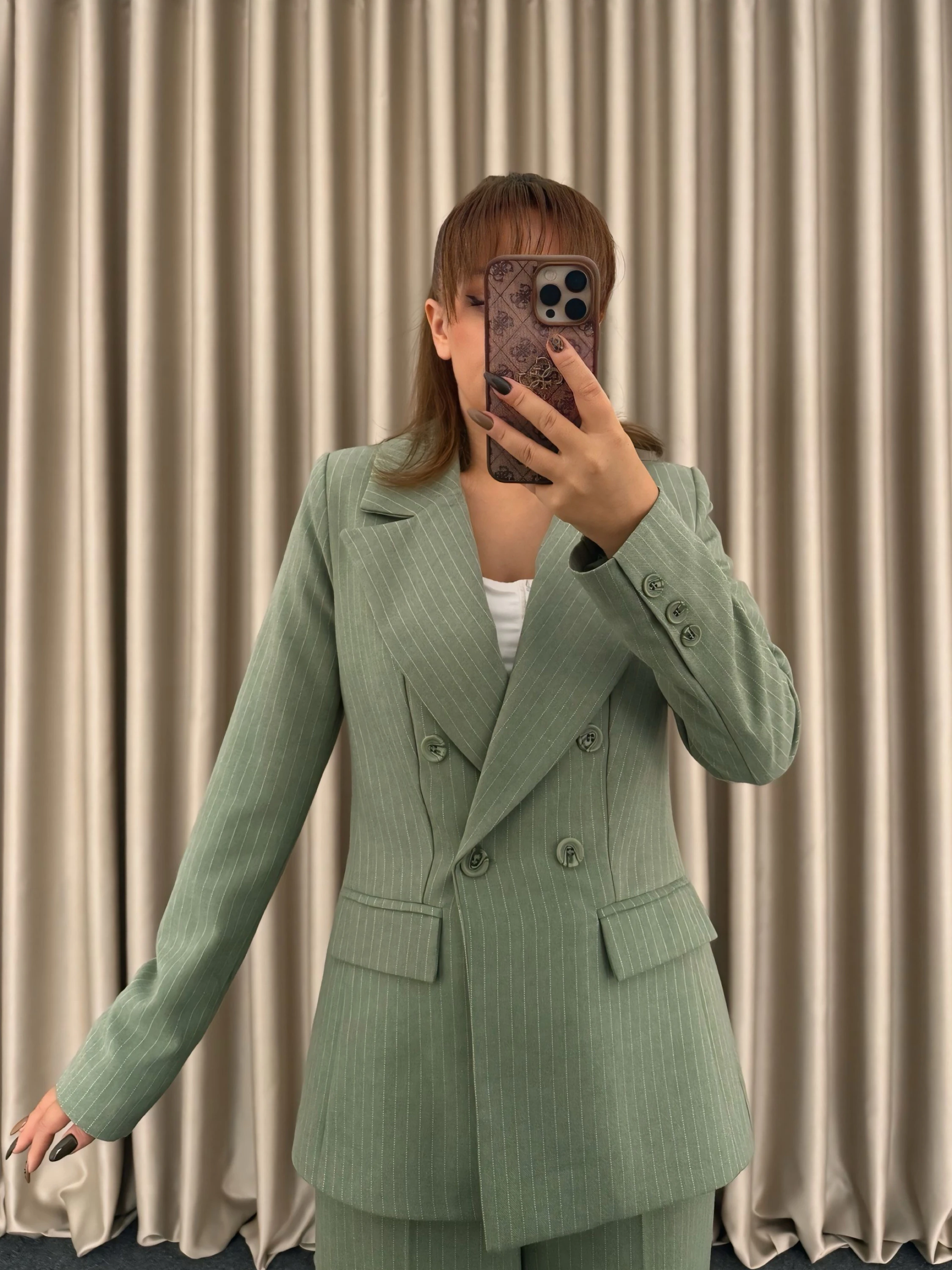 Yeşil Beyaz Çizgili Premium Takım