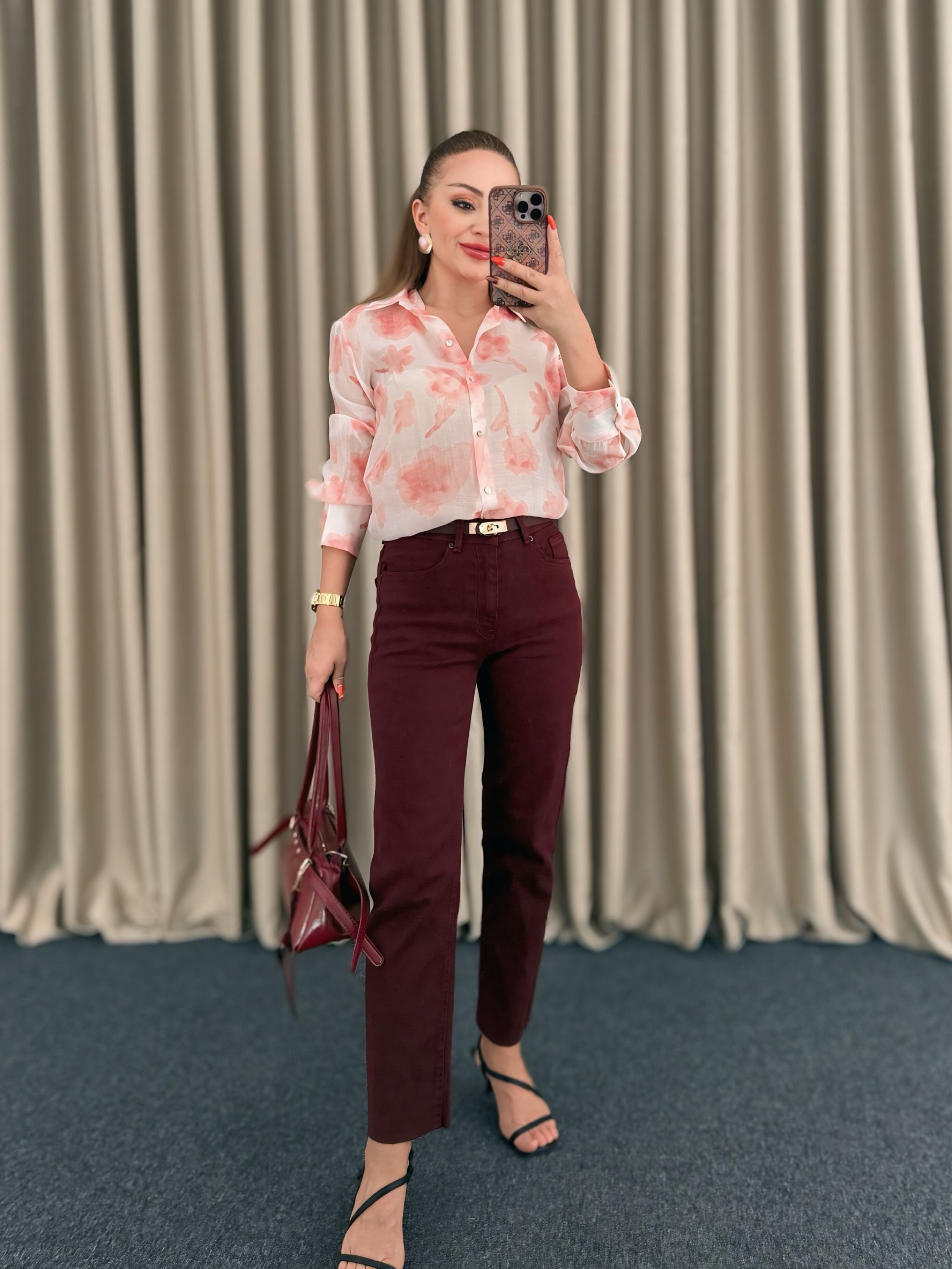 Bordo Likralı Boyfit Jean