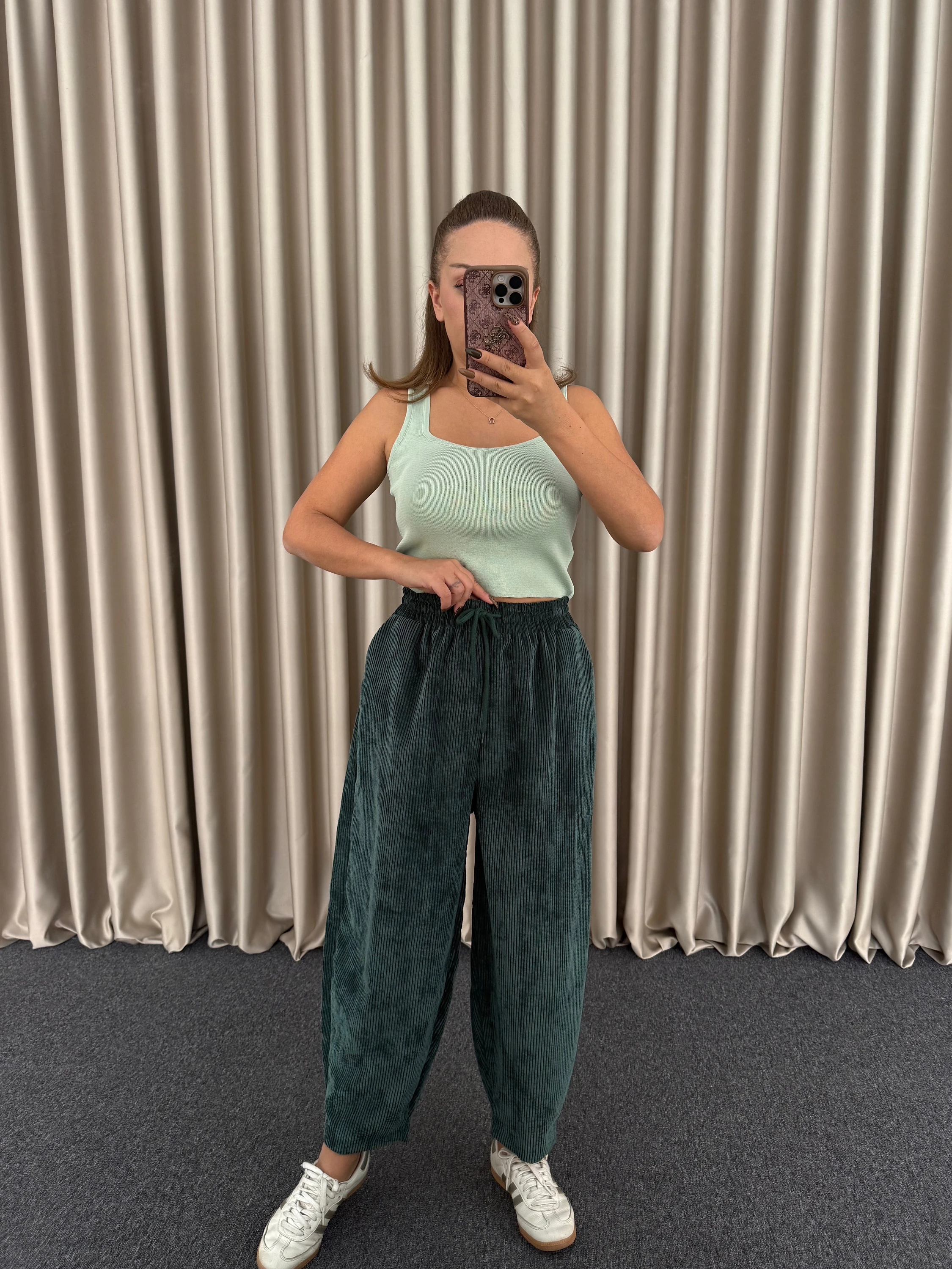 Zümrüt Yeşil Kadife Spor Pantolon 