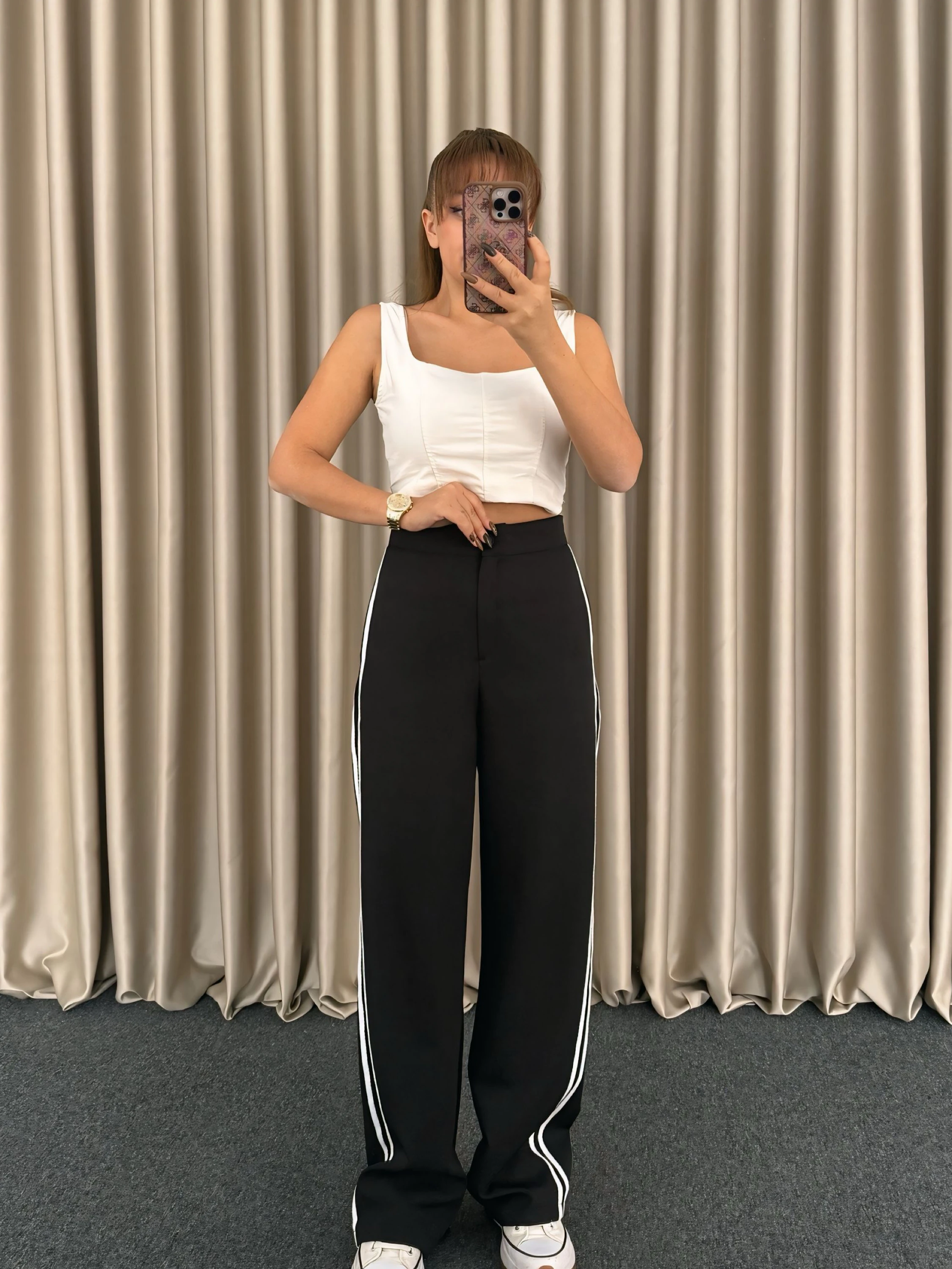 Yanı Çizgili Palazzo Kumaş Pantolon