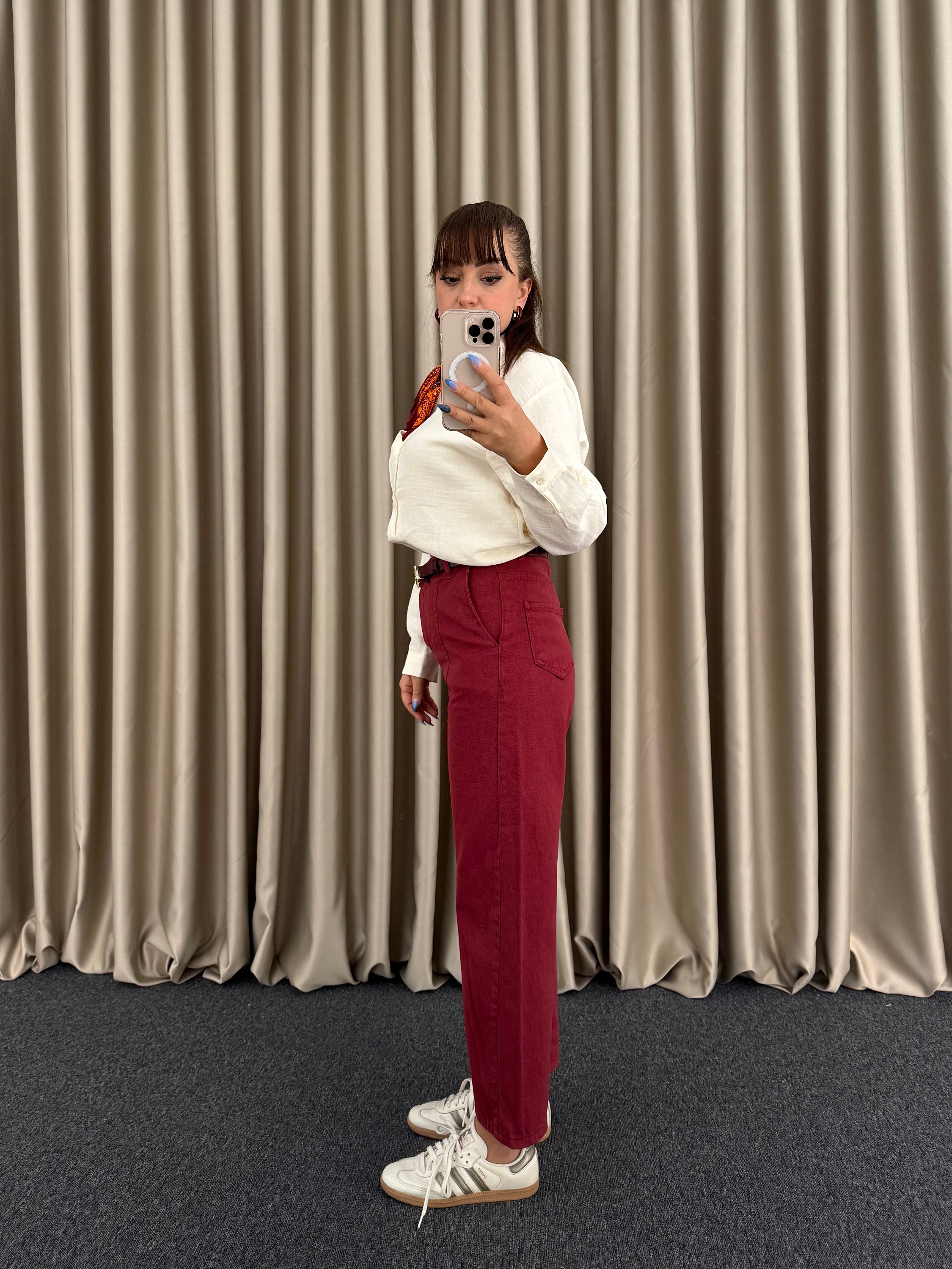Bordo Gabardin Jean Pantolon