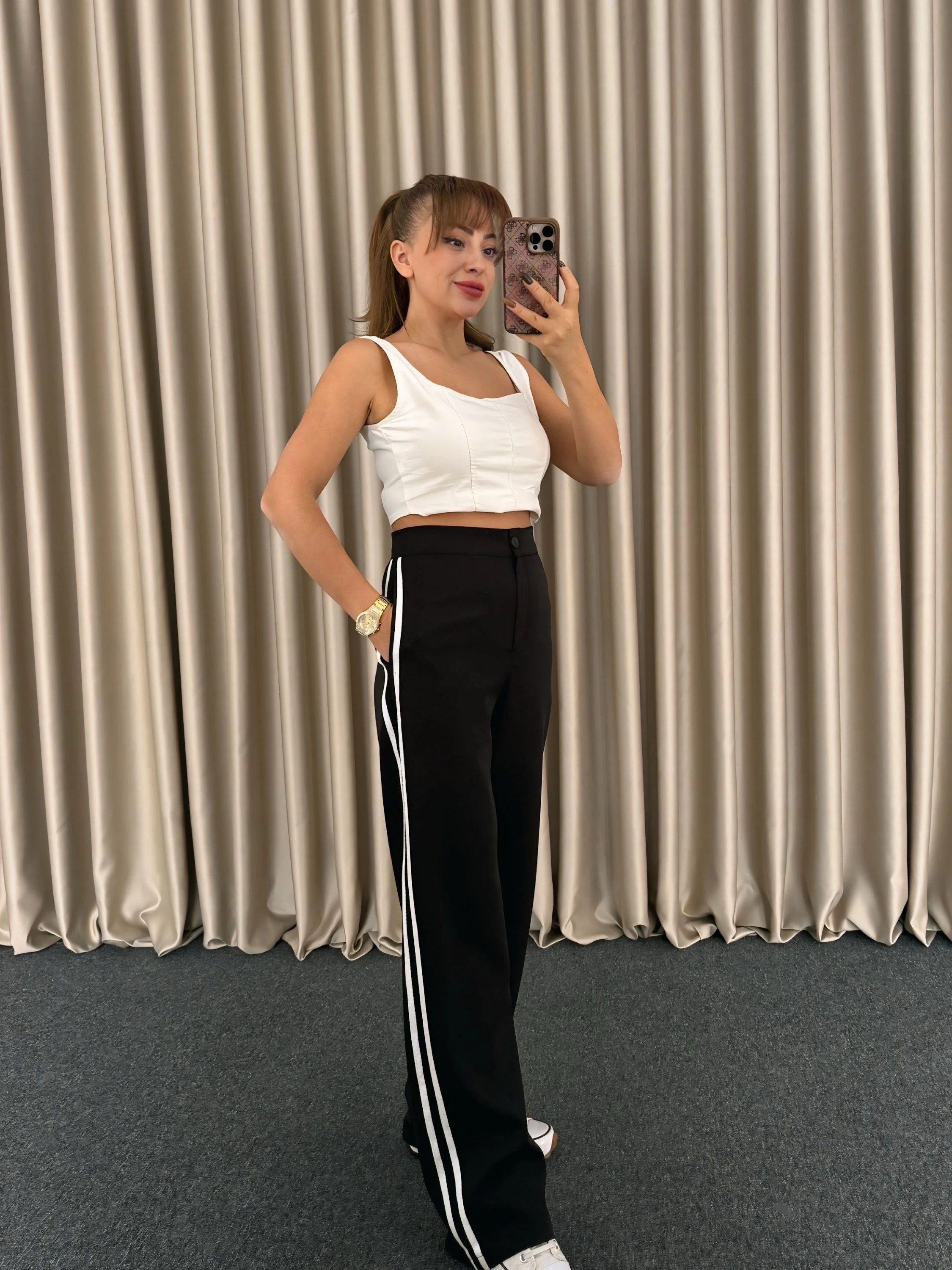 Yanı Çizgili Palazzo Kumaş Pantolon