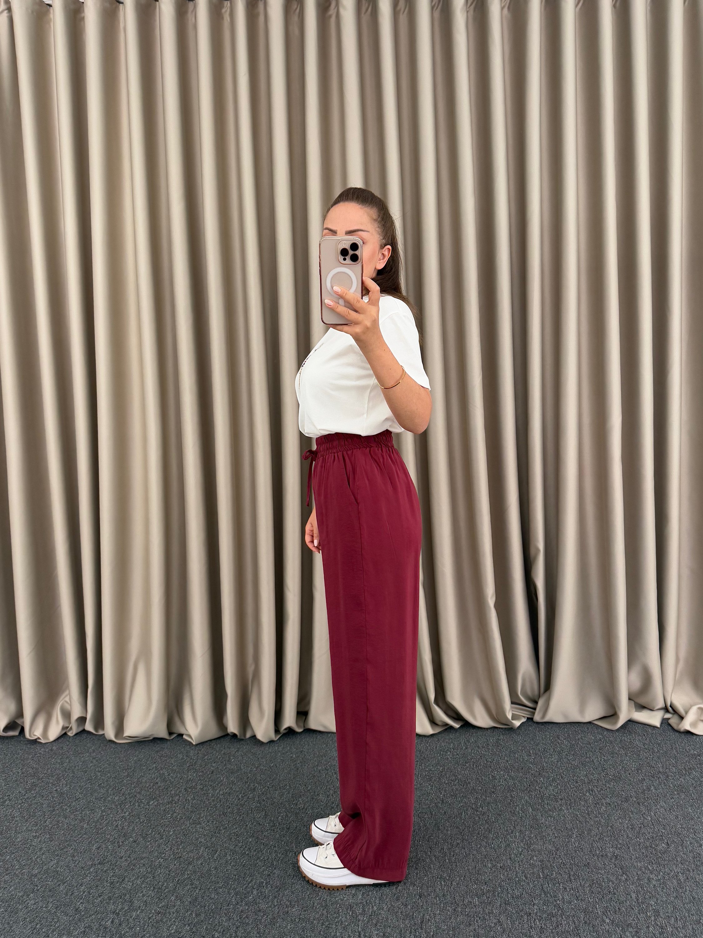 Bordo Tencel Kumaş Pantolon