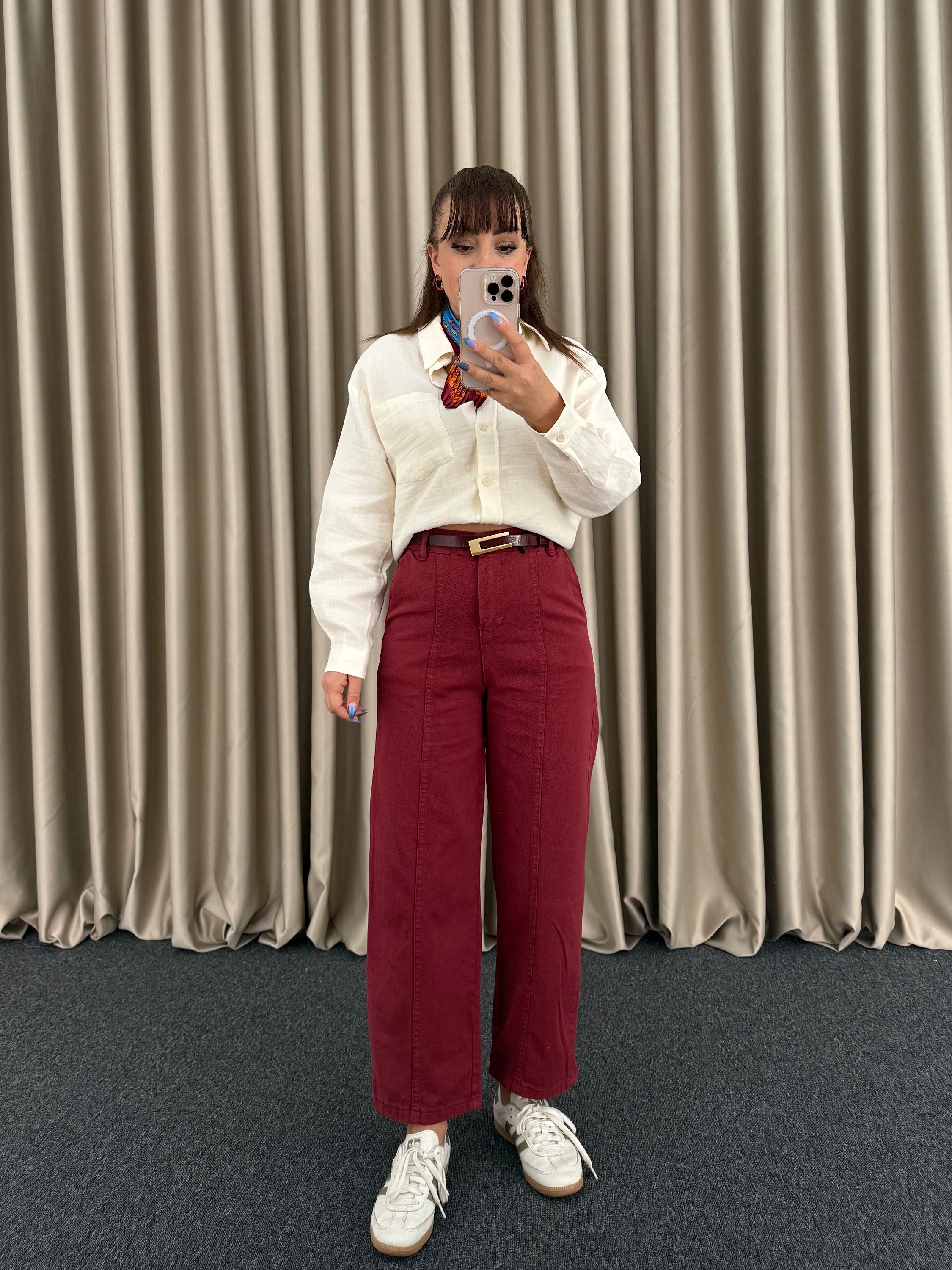 Bordo Gabardin Jean Pantolon
