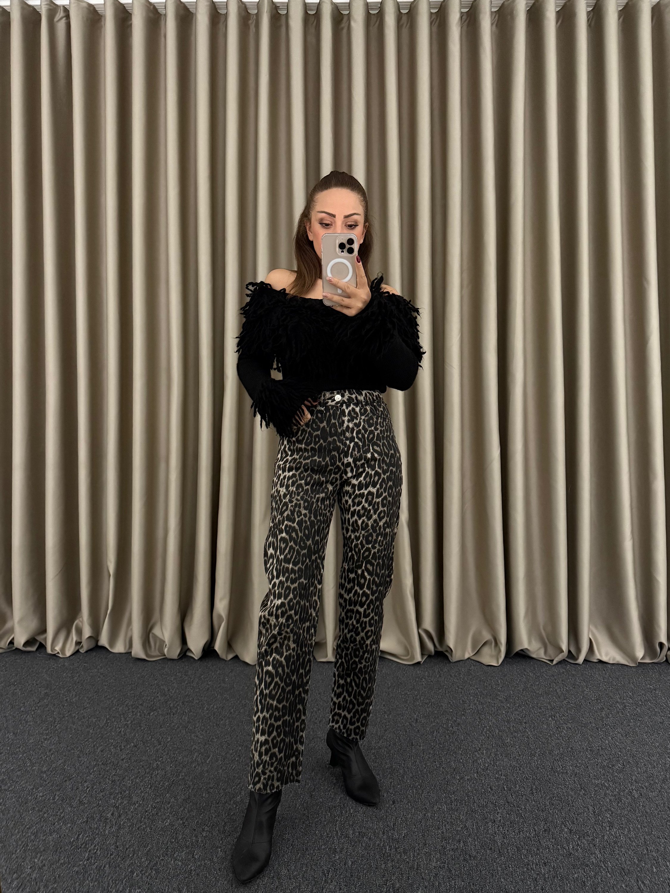 Leopar Boyfit Pantolon