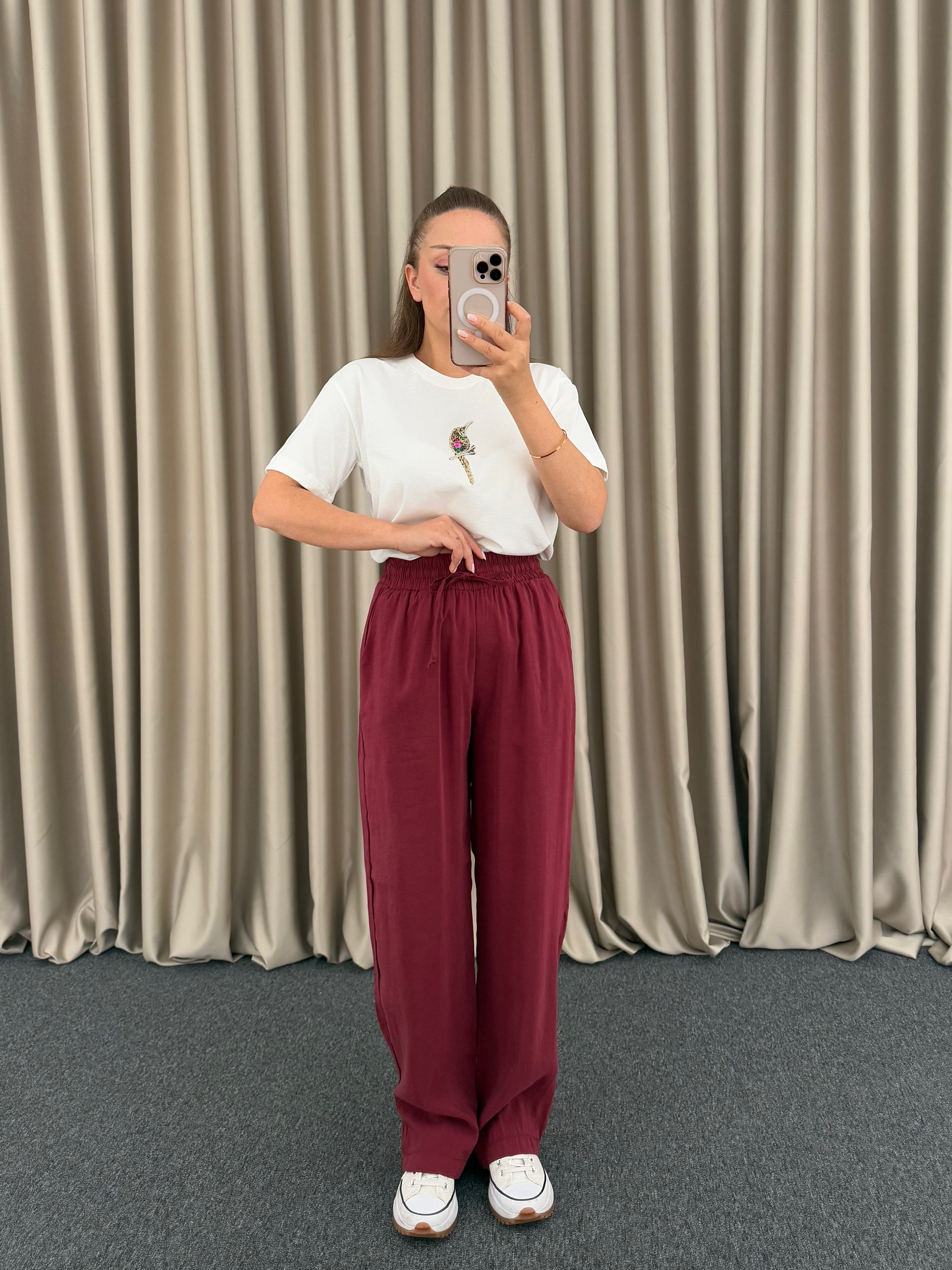 Bordo Tencel Kumaş Pantolon