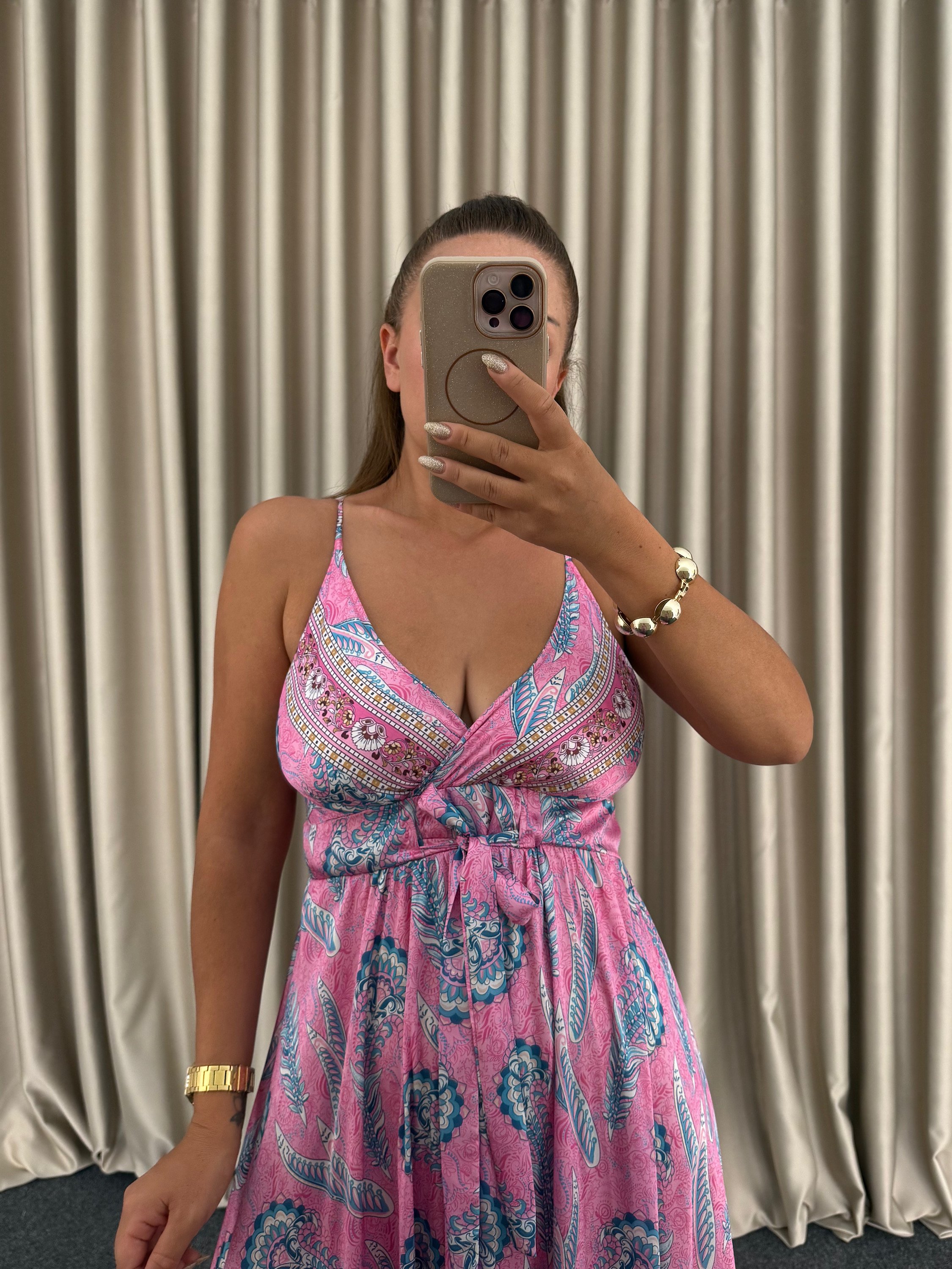 Pembe İpek Saten Elbise