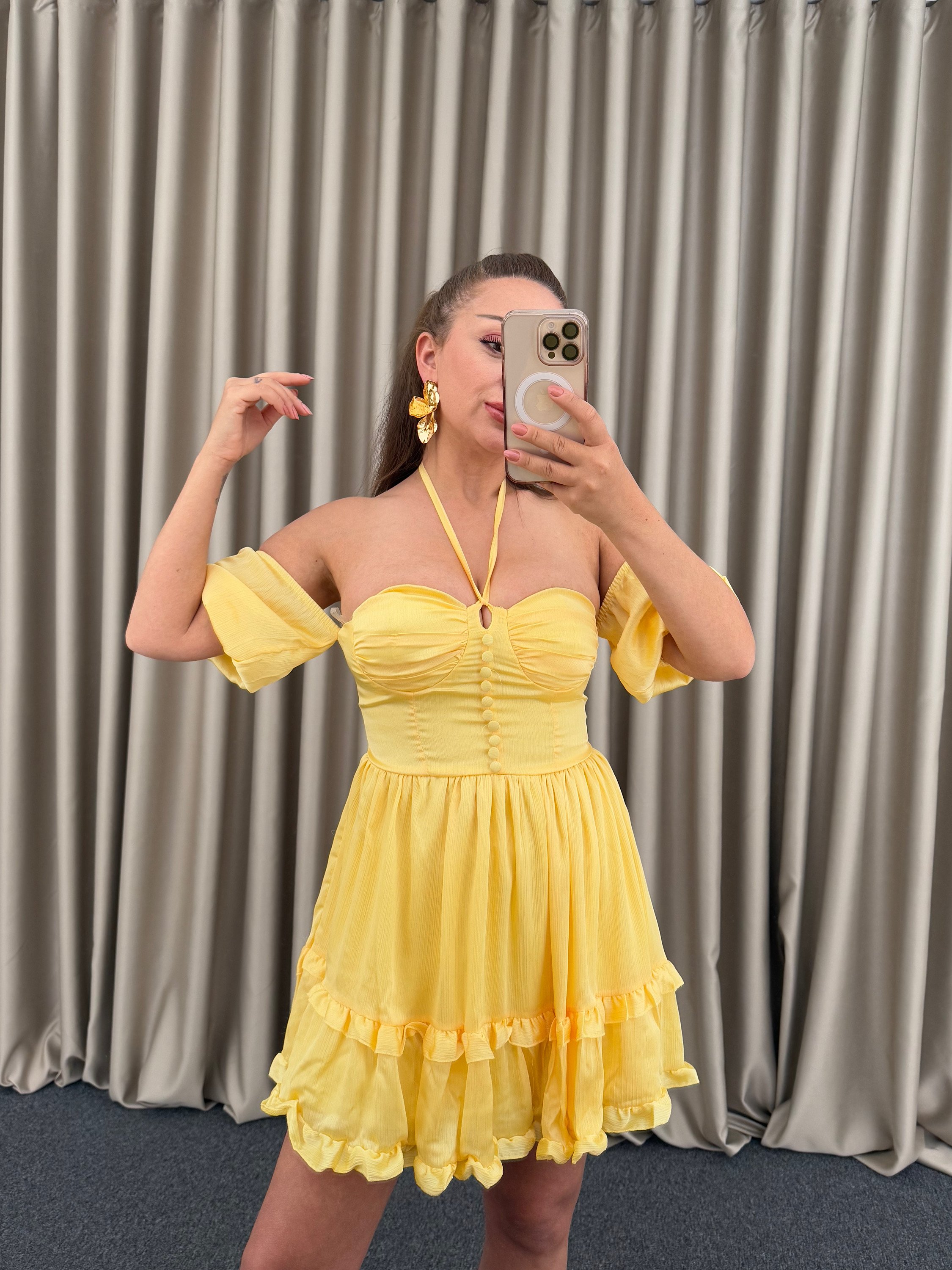 Sarı Mini Elbise