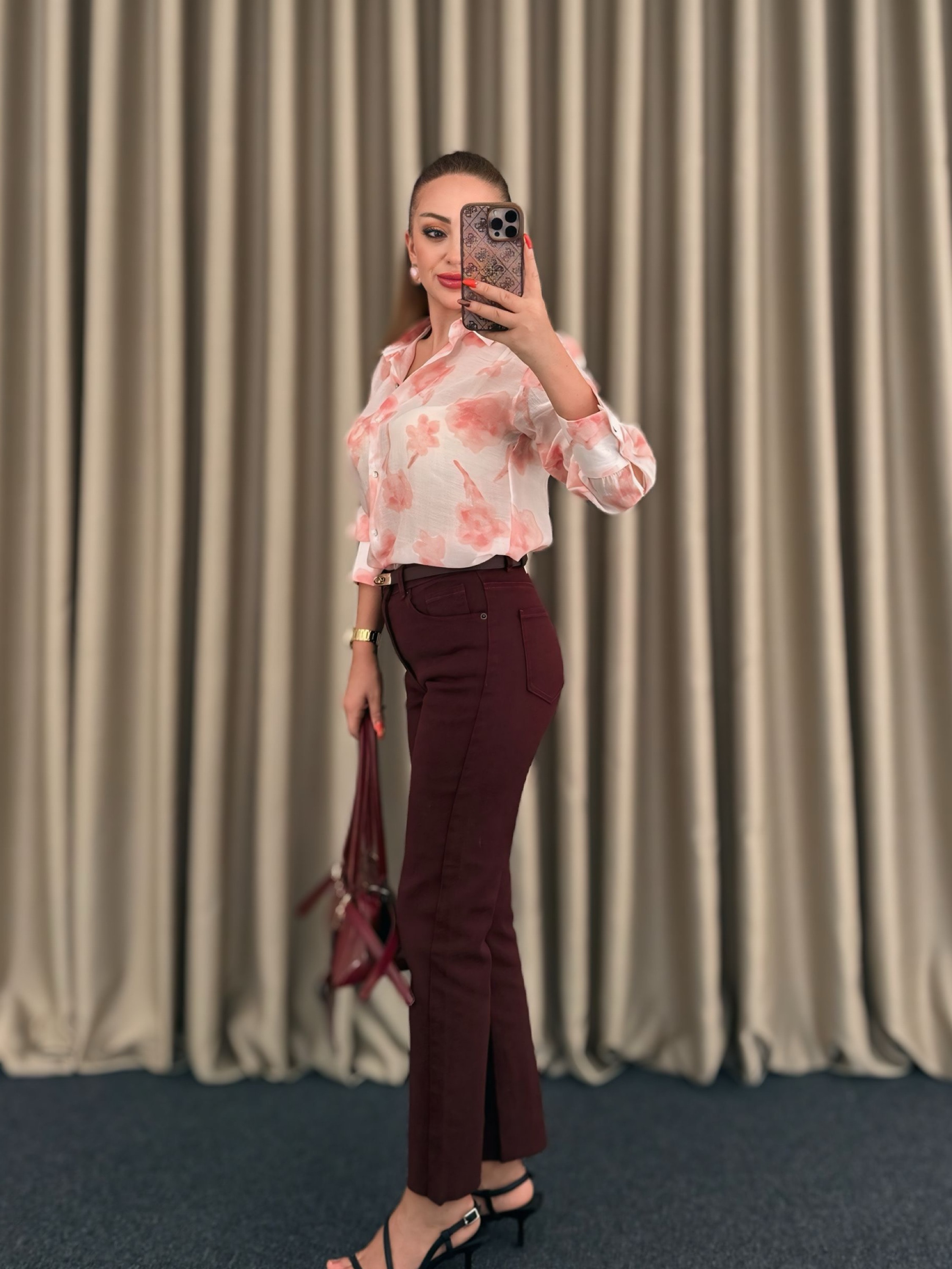 Bordo Likralı Boyfit Jean
