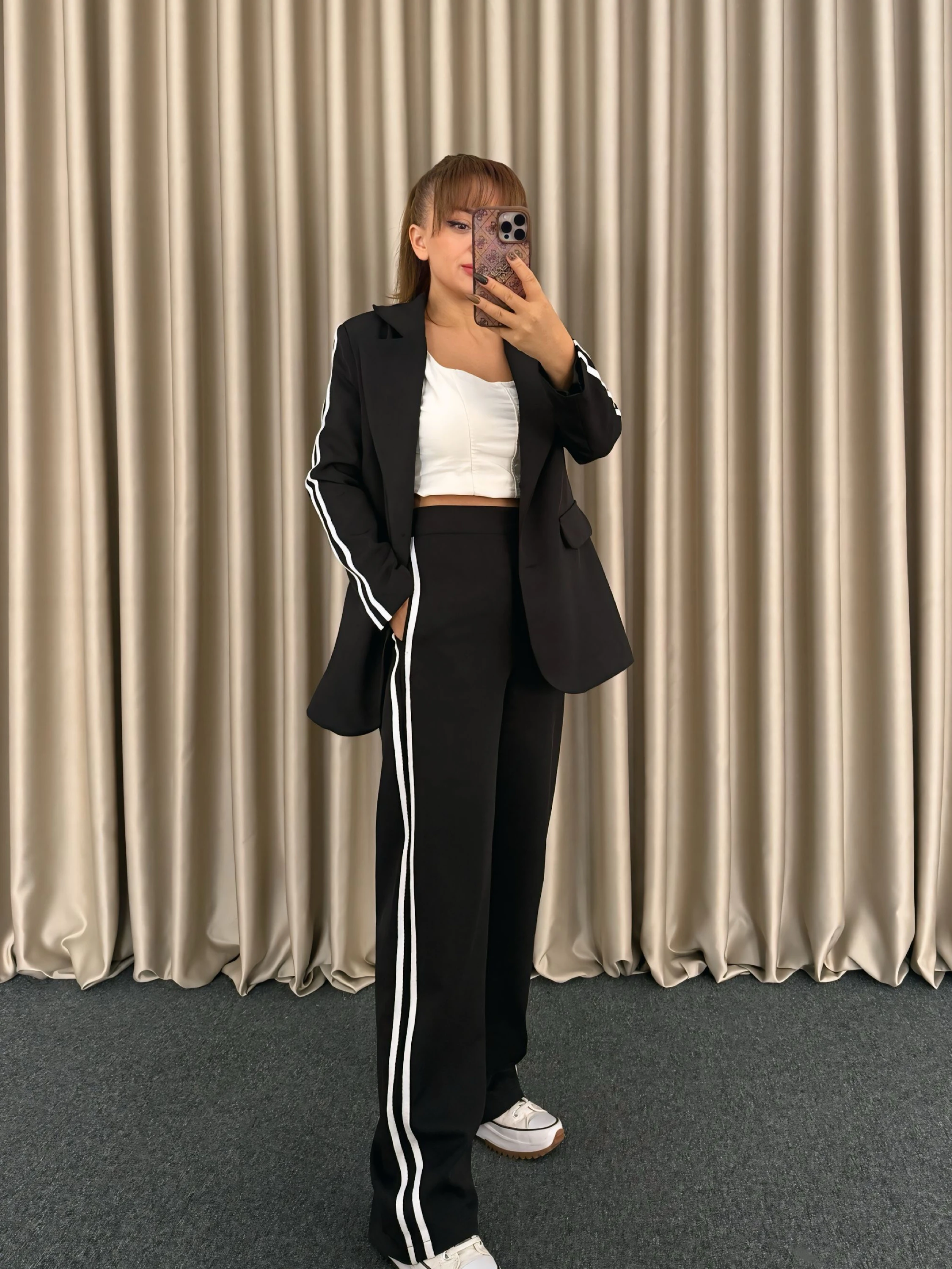 Çizgili Spor Blazer Ceket