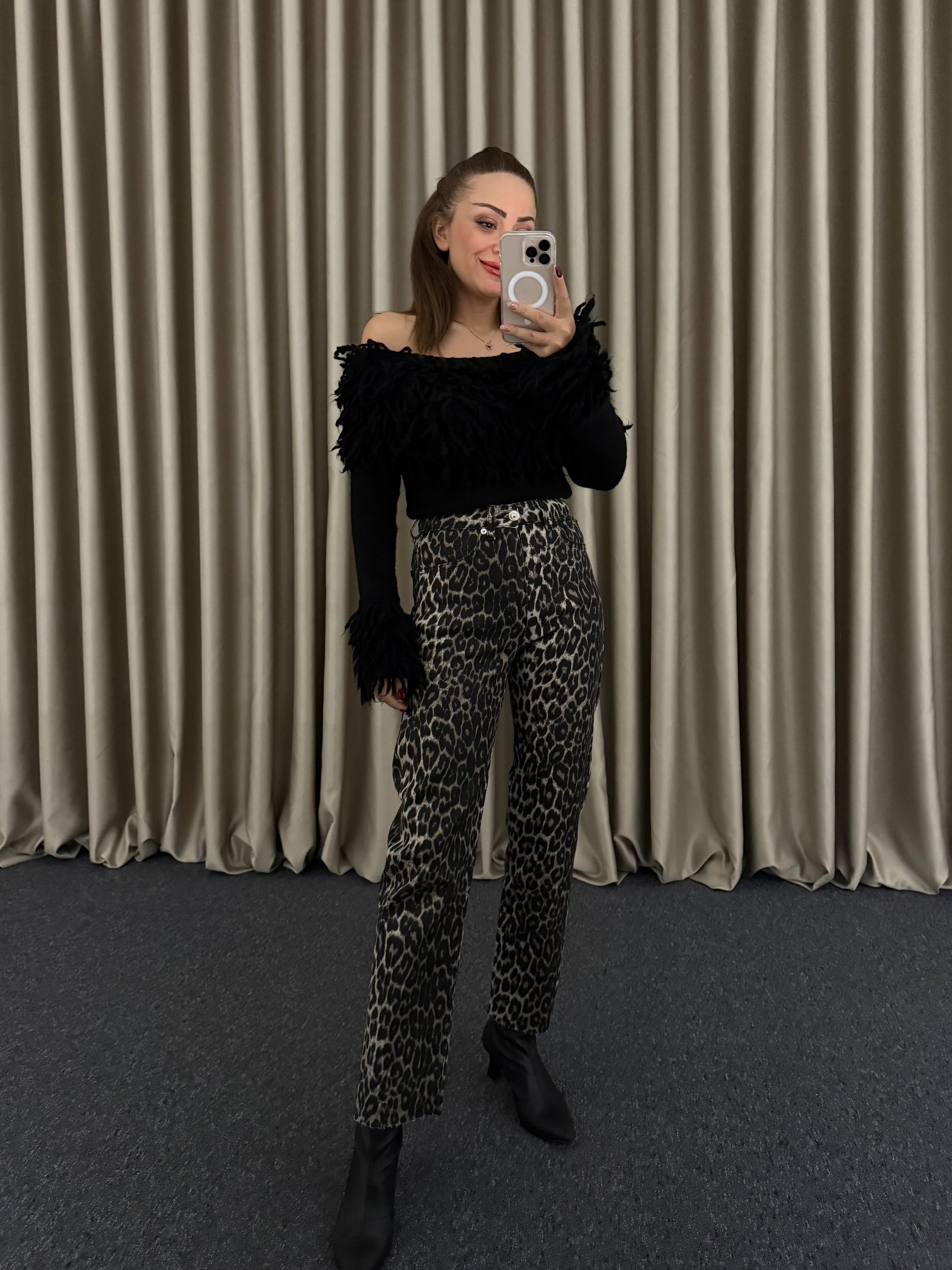 Leopar Boyfit Pantolon