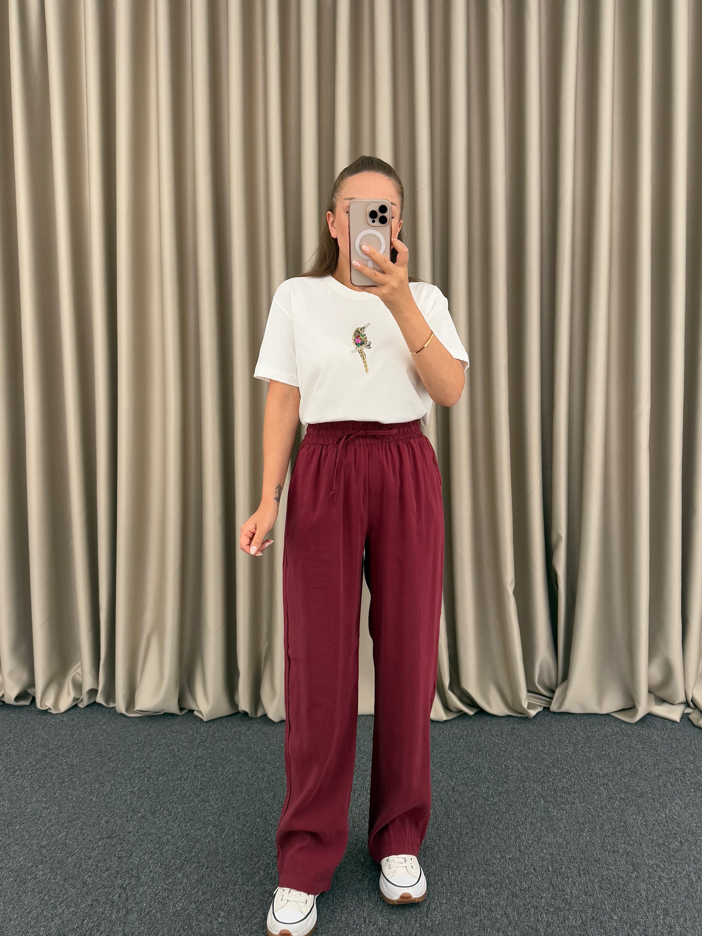Bordo Tencel Kumaş Pantolon