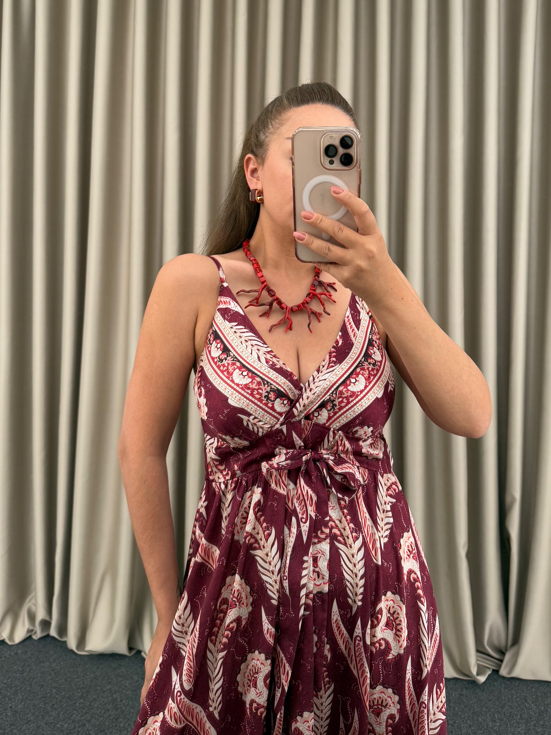 Bordo İpek Saten Elbise