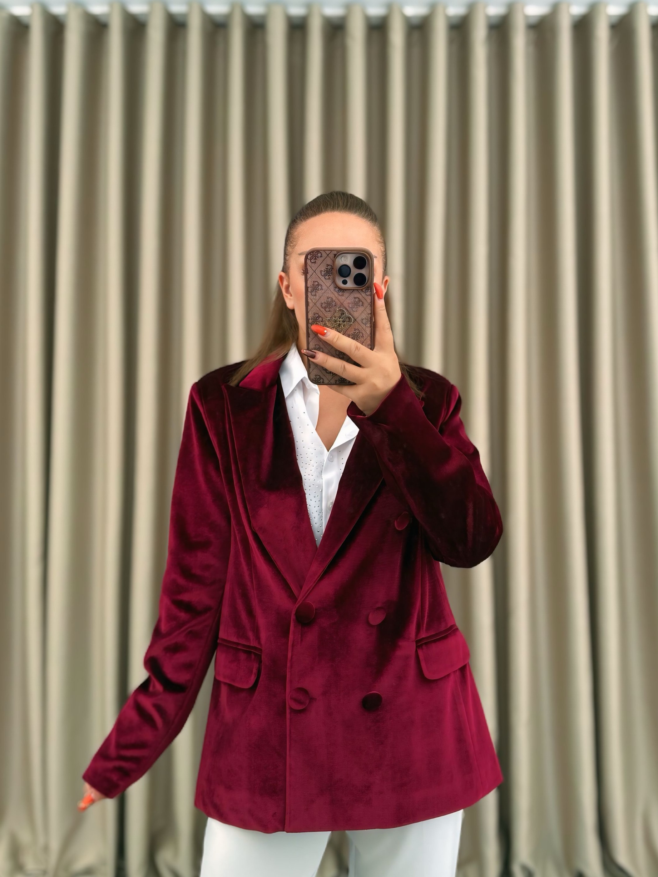 Bordo Kadife Blazer Ceket