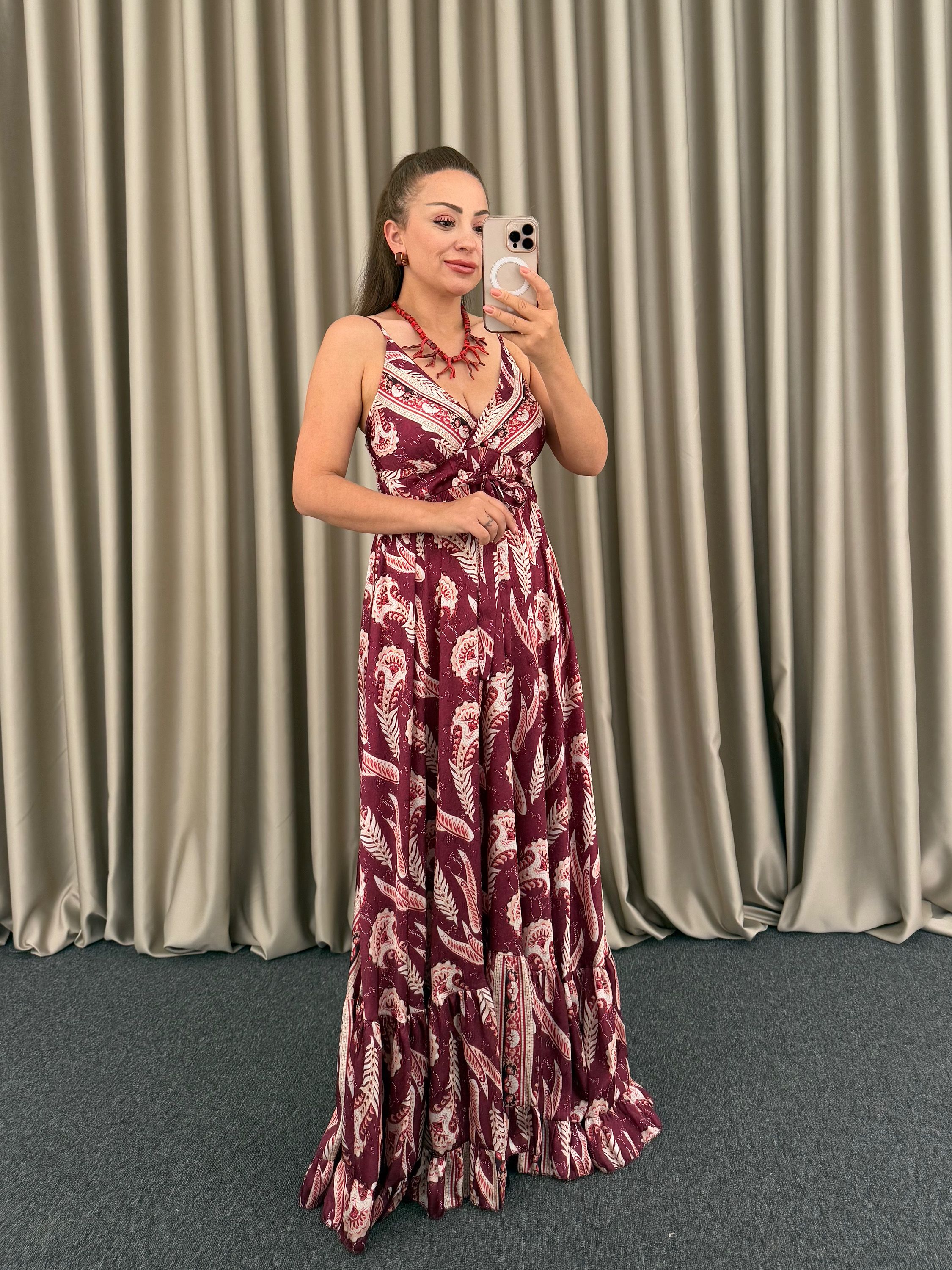 Bordo İpek Saten Elbise