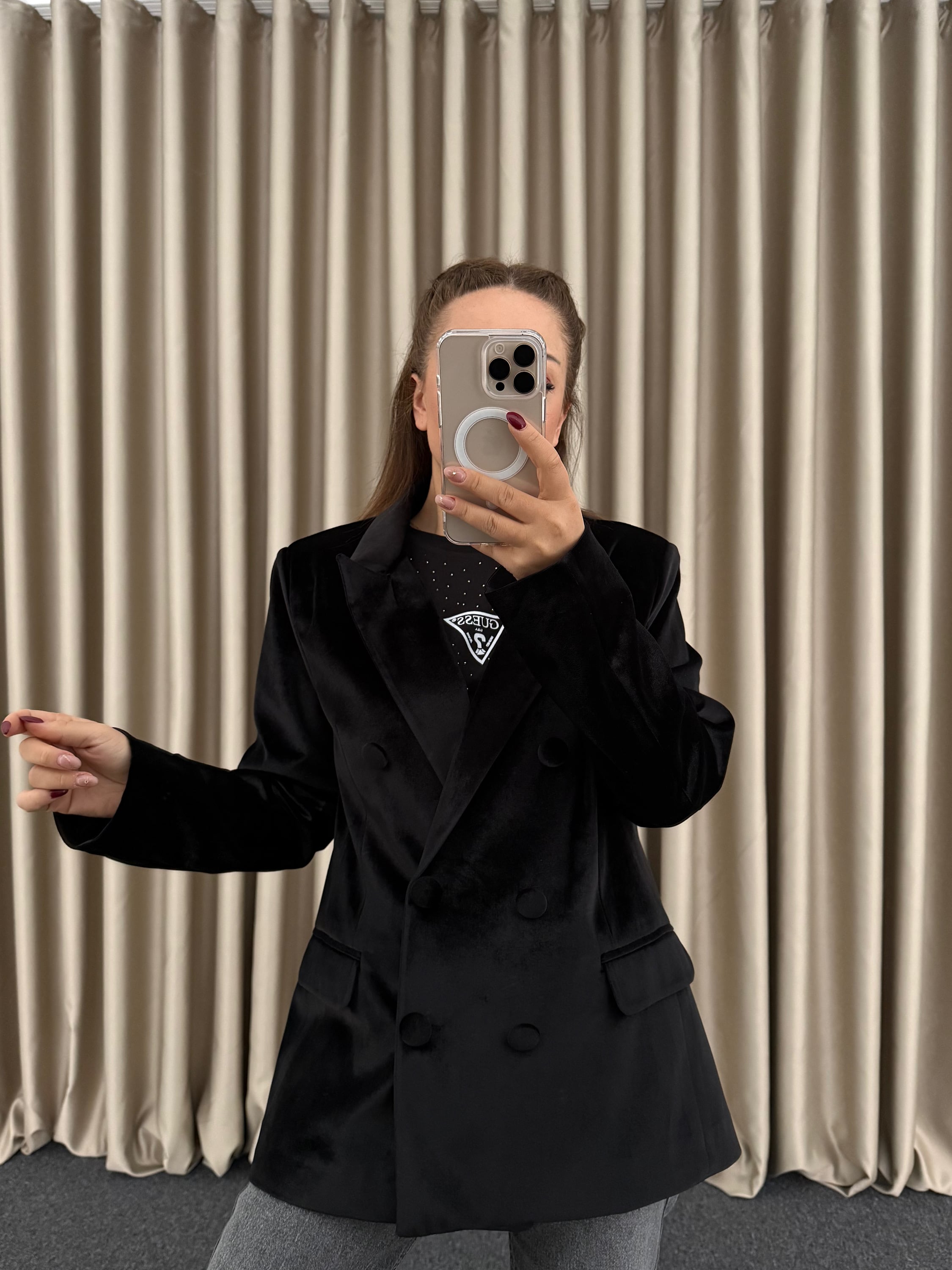 Siyah Kadife Blazer Ceket