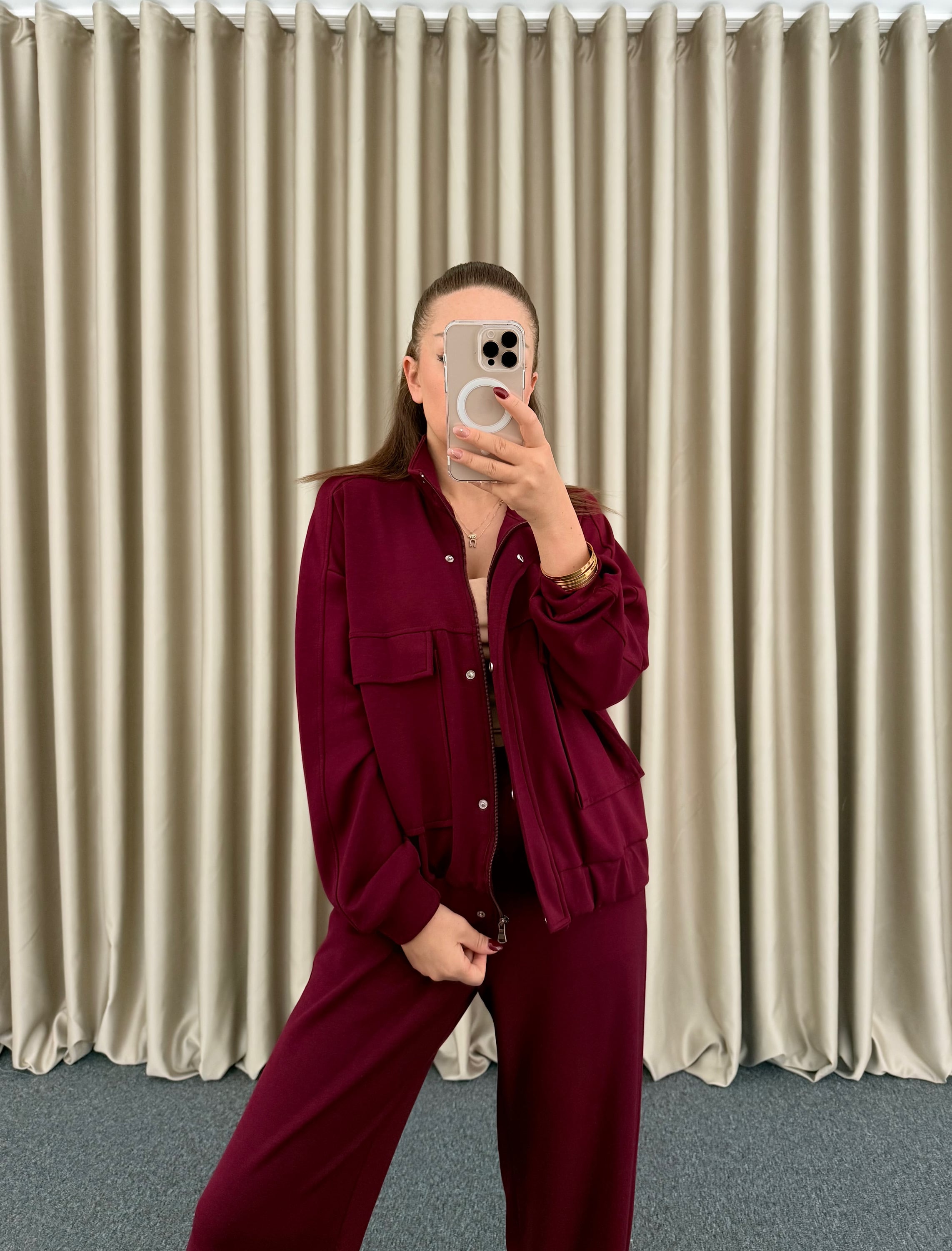 Bordo Modal Kumaş Fermuarlı Takım