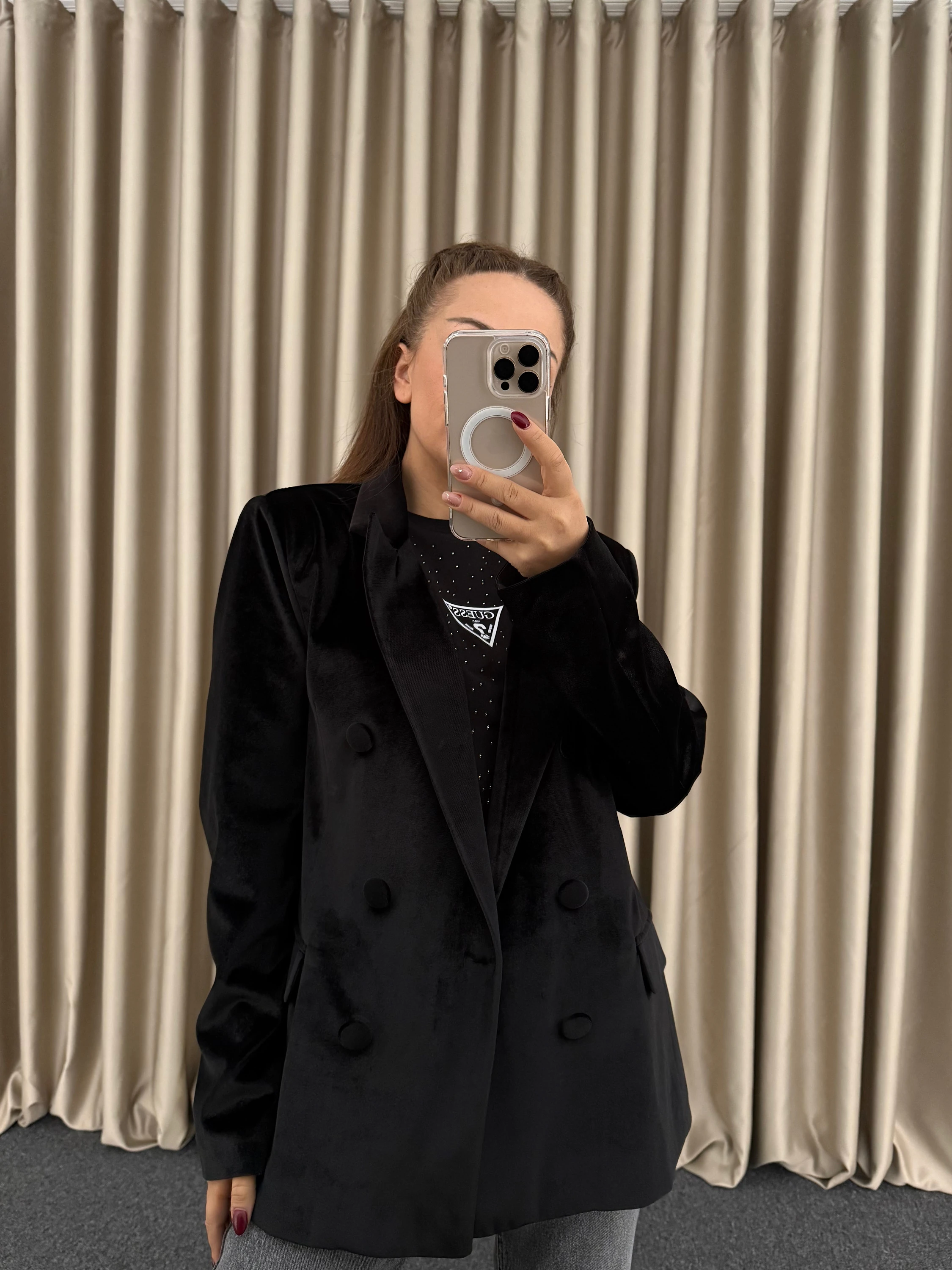 Siyah Kadife Blazer Ceket