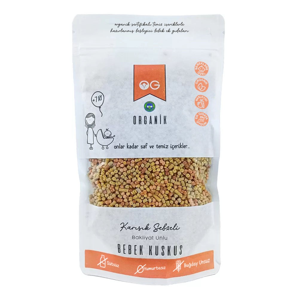 Organik Karışık Sebzeli Bakliyat Unlu Bebek Kuskus 250 gr (+8 Ay)