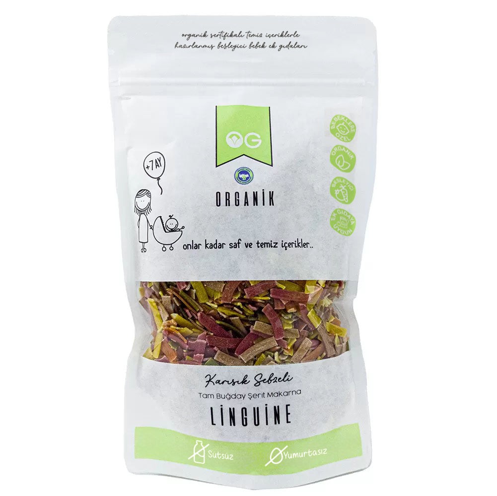 Organik Karışık Sebzeli Tam Buğday Şerit Makarna Linguine 200 gr (+8 Ay)